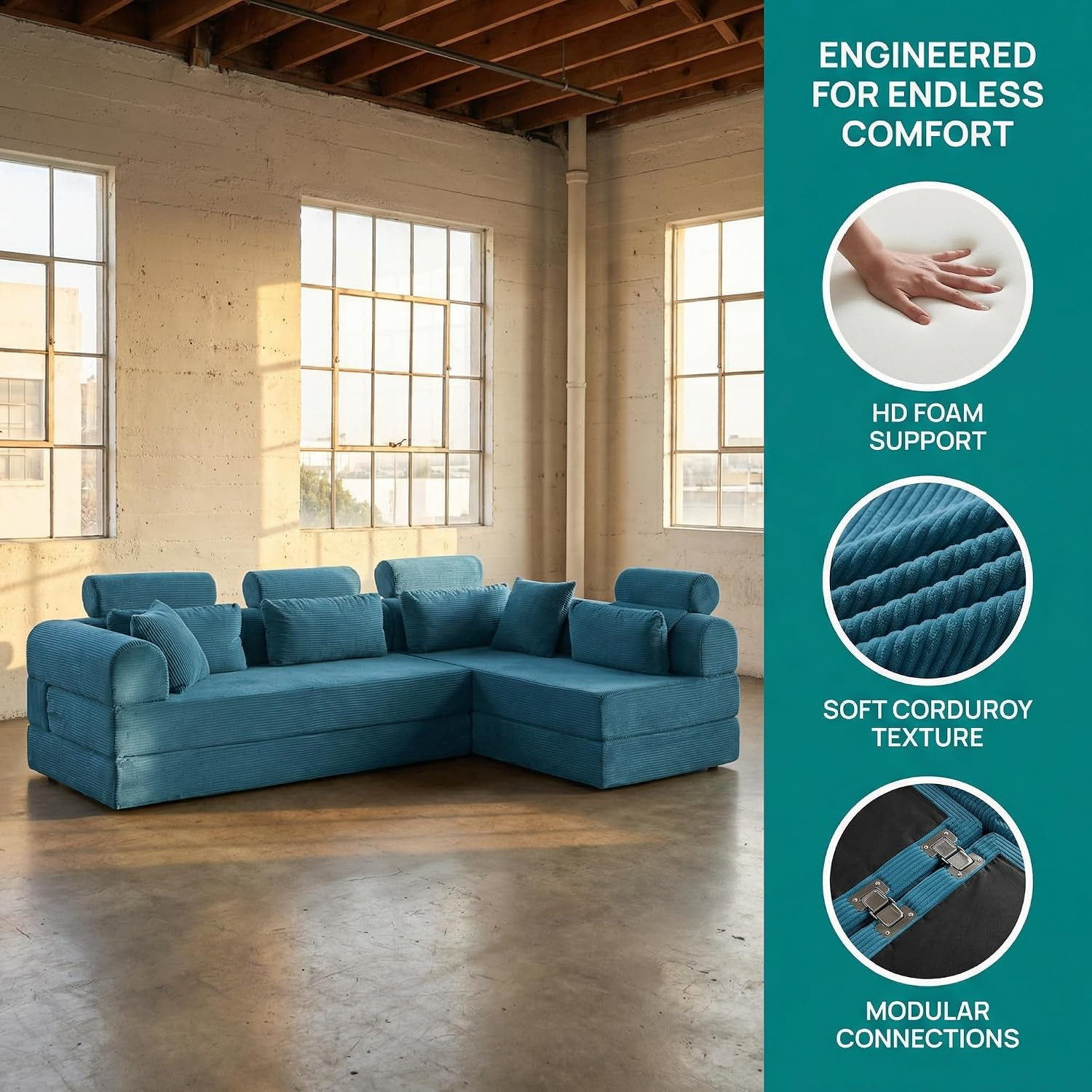 6-In-1 Folding Convertible High Back Sofa Sleeper, 106" Oversized Modular Sectio