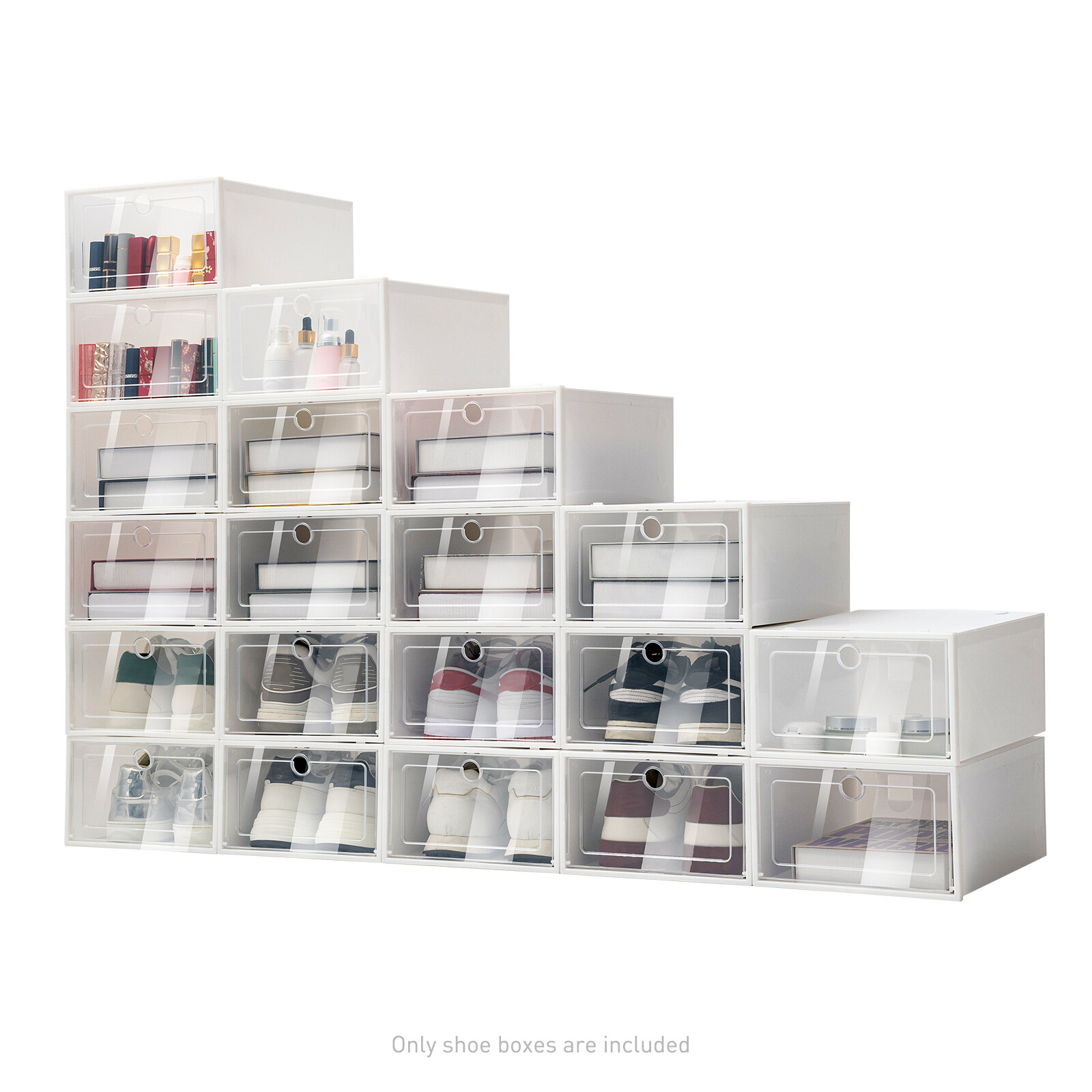 20pcs Large Plastic Shoe Storage Boxes Drawer Stackable Foldable Organiser Clear