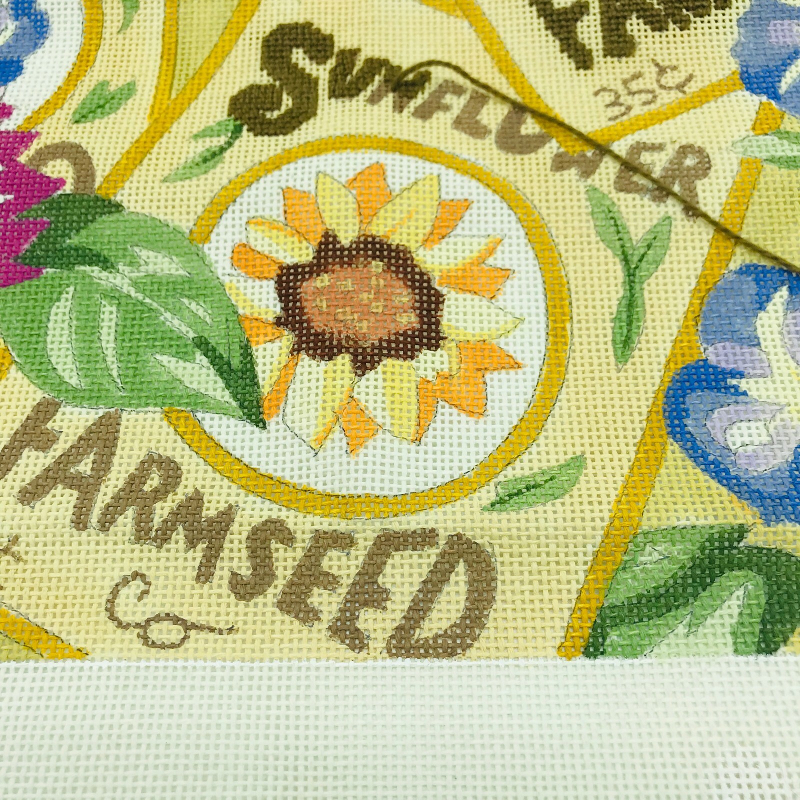 Hand Painted Needlepoint Canvas Seed Packets Flowers Sun Zinnia Morning Glory