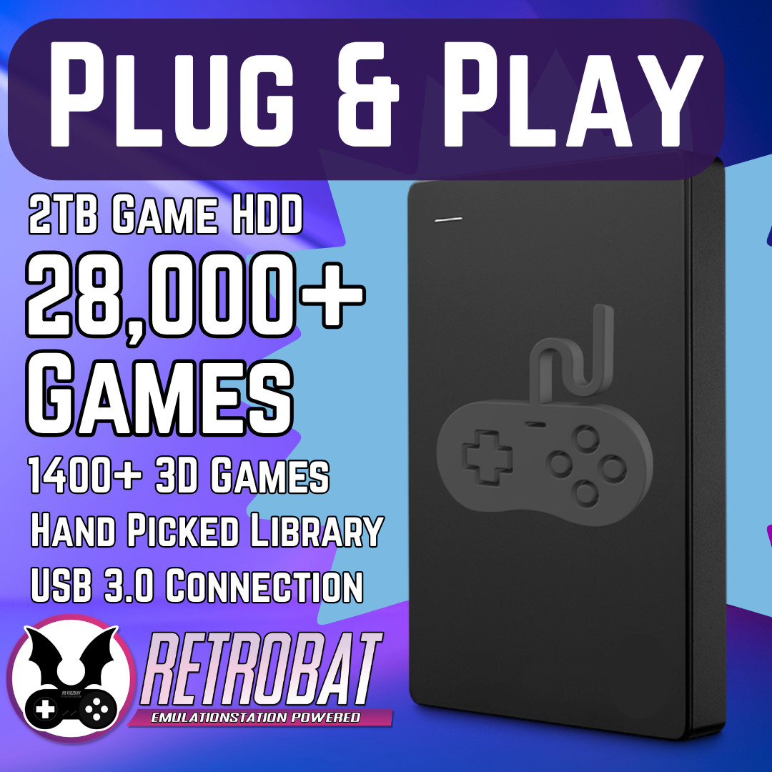 2TB Retro Gaming Hard Drive 28000+ Games RetroBat Arcade Console PC Windows 11