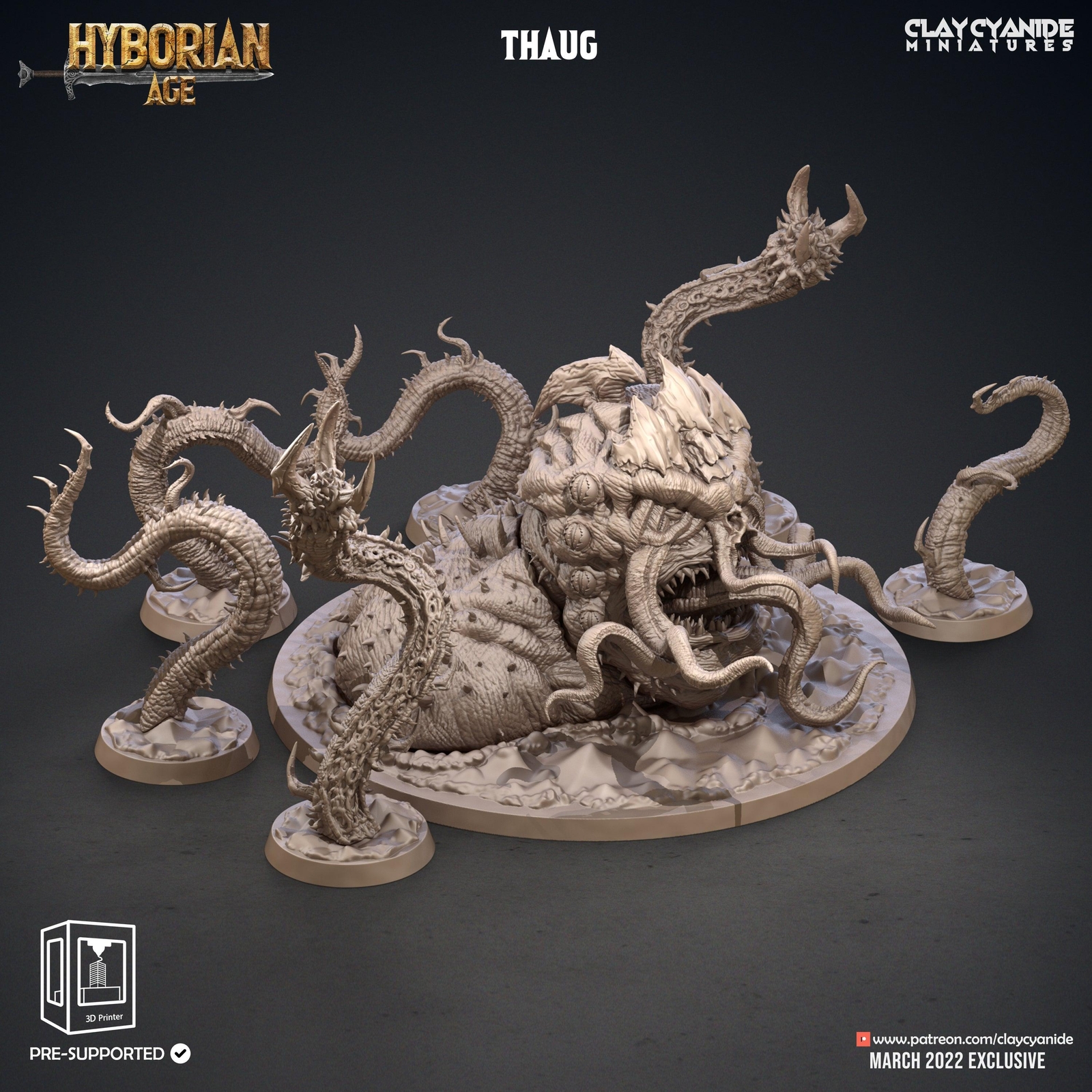 3D Printed Clay Cyanide Thaug Tentacle Monster Hyborean Age 28mm -32mm Ragnarok