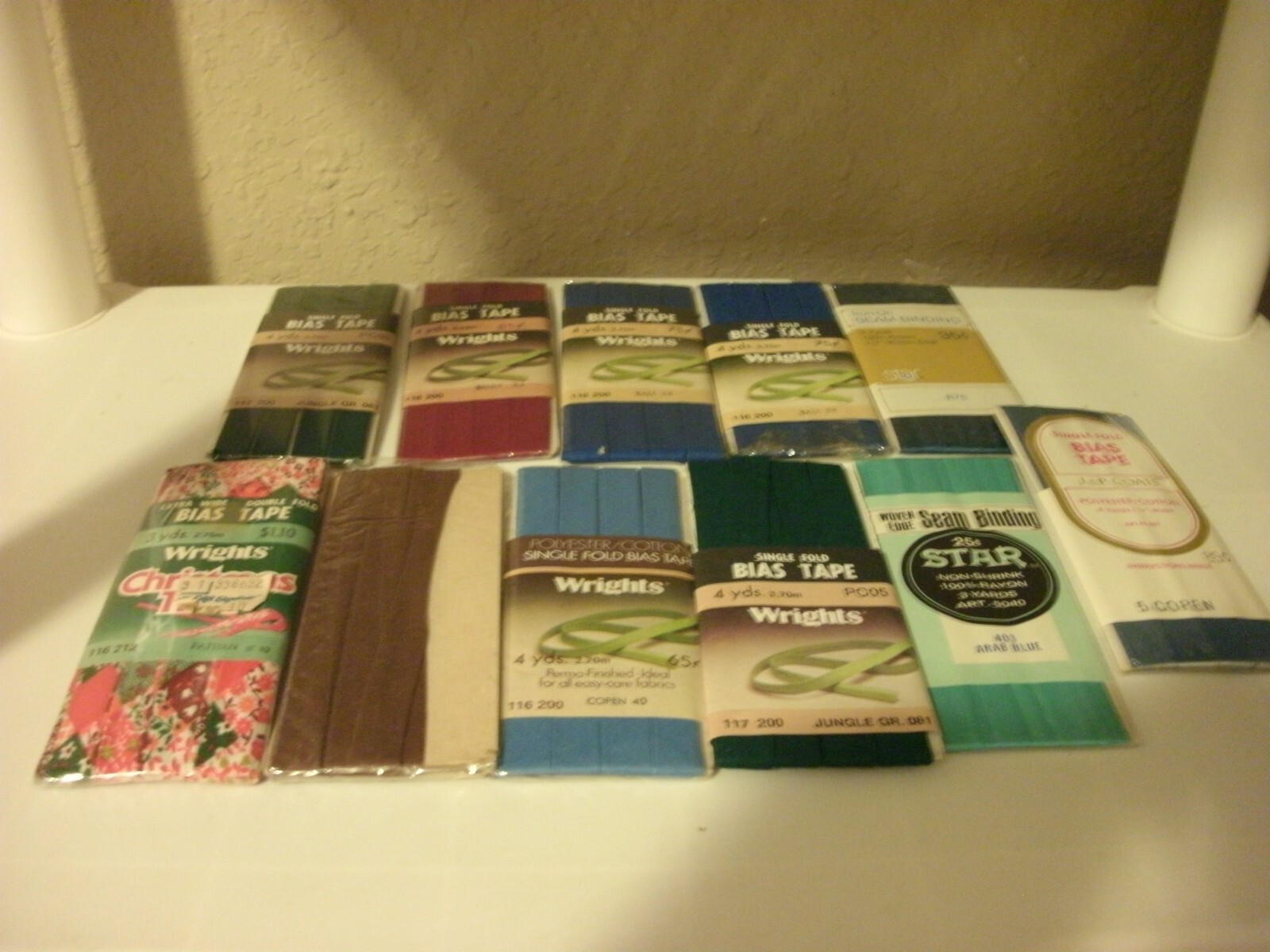 VINTAGE WIDE BIAS TAPE MIXED LOT OF (11) PIECES 1/2" WIDE MULTICOLORS (NEW)