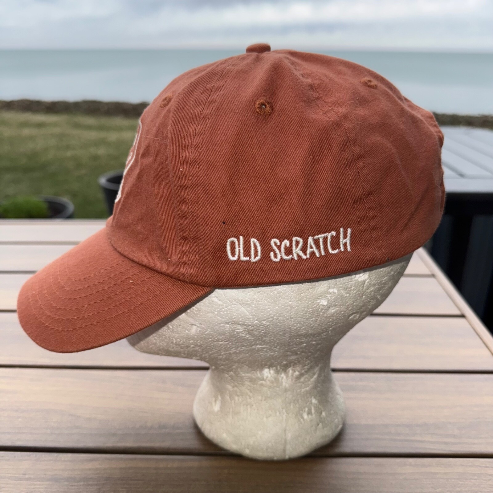 OSP-Old Scratch Pizza white on Rusty Orange Cotton Hat Cap Strap Buckle