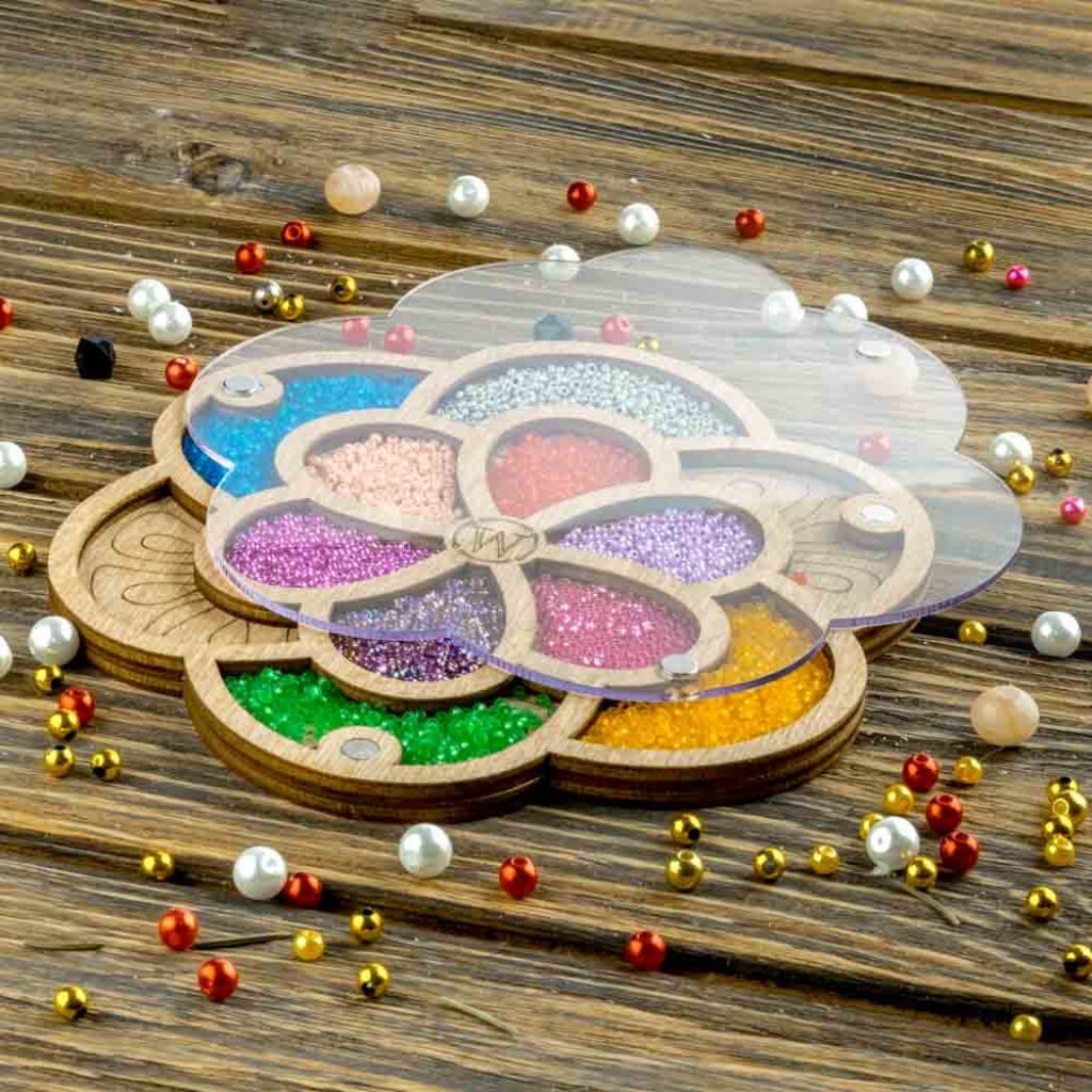 Plywood Bead Organizer Multiple cells Needlework storage organizer