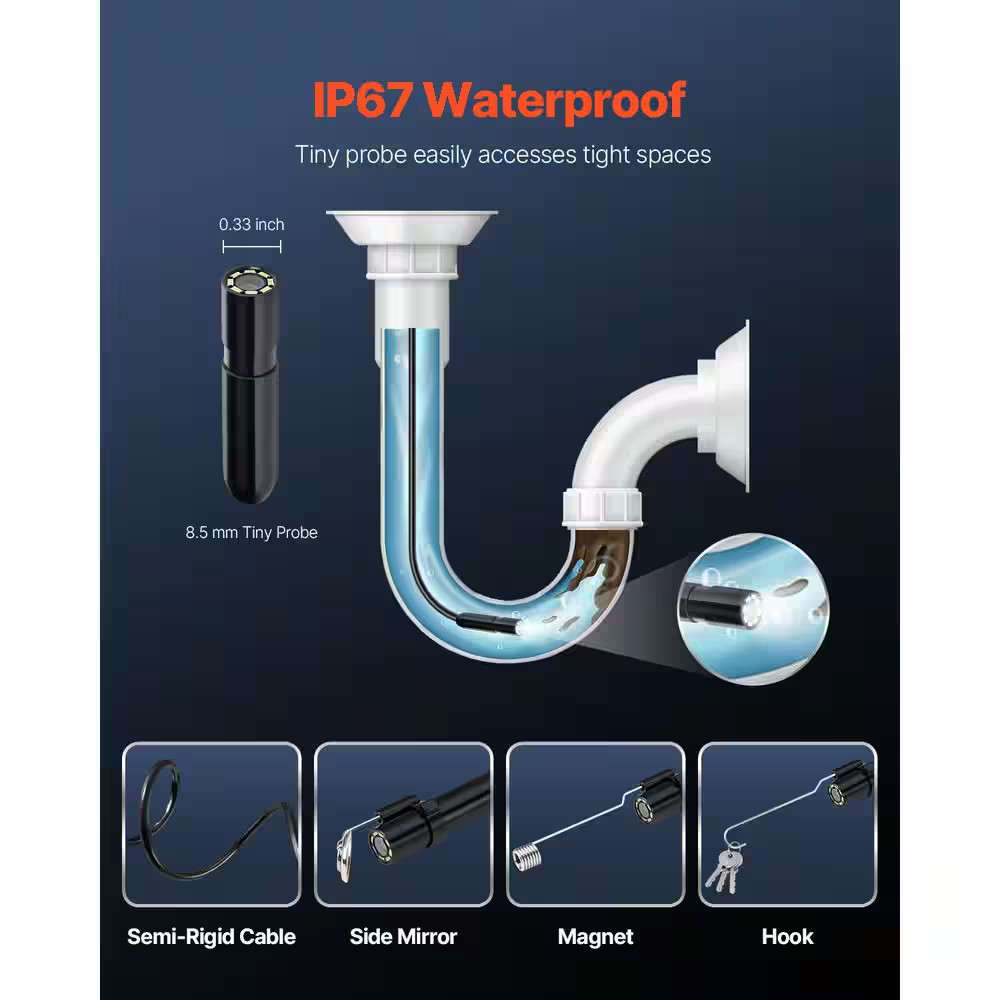1920P HD Endoscope with Light, Android/Ios Compatible. 8 LED Lights, 10 Ft. Semi