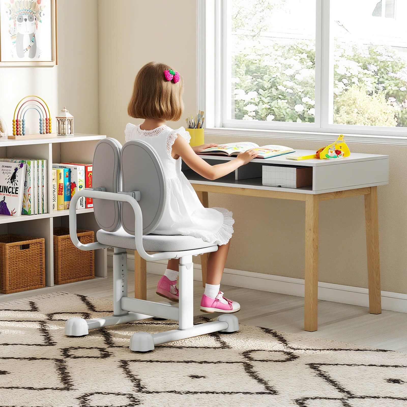 Kids Desk Chair w/Double Back Support Adjustable Height Upholstered Computer