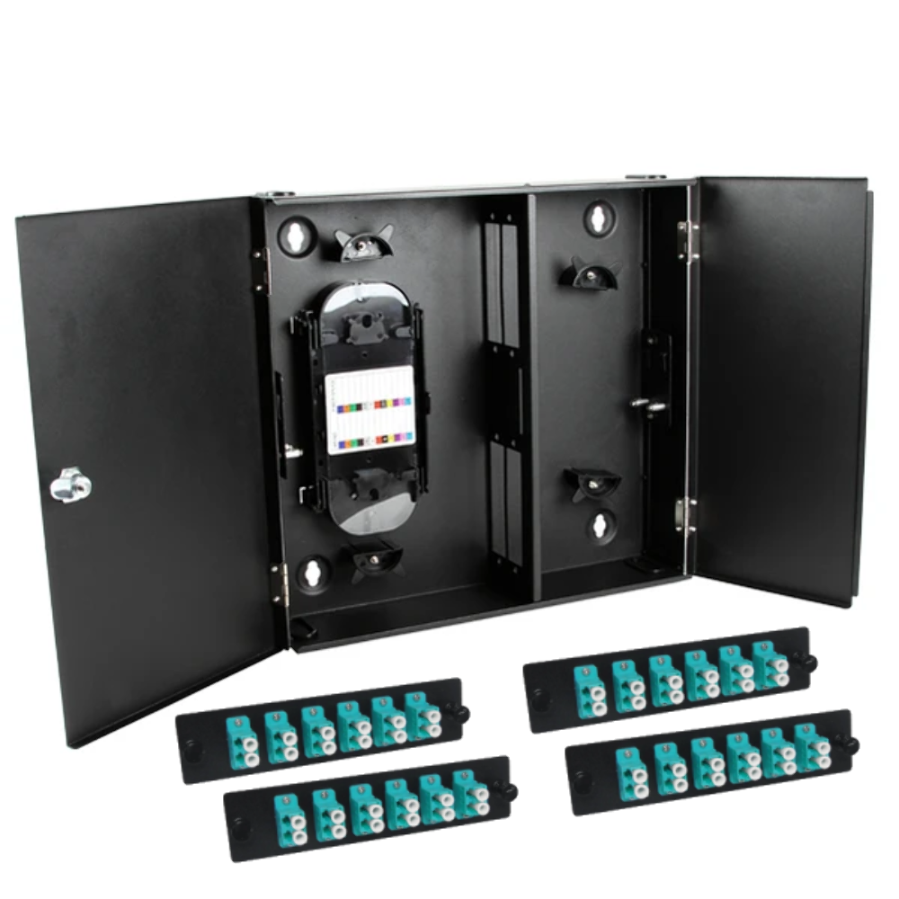 48LC OM3/OM4 Fiber 4 Panel Wall Enclosure Locking Splice Tray Spools