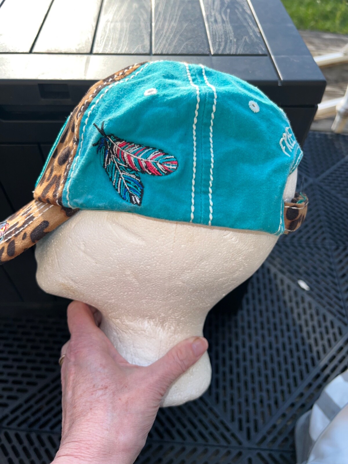 Teal Faux Leopard Print Hat Cap Hook Loop Districts4350 Free Spirits Patch EUC