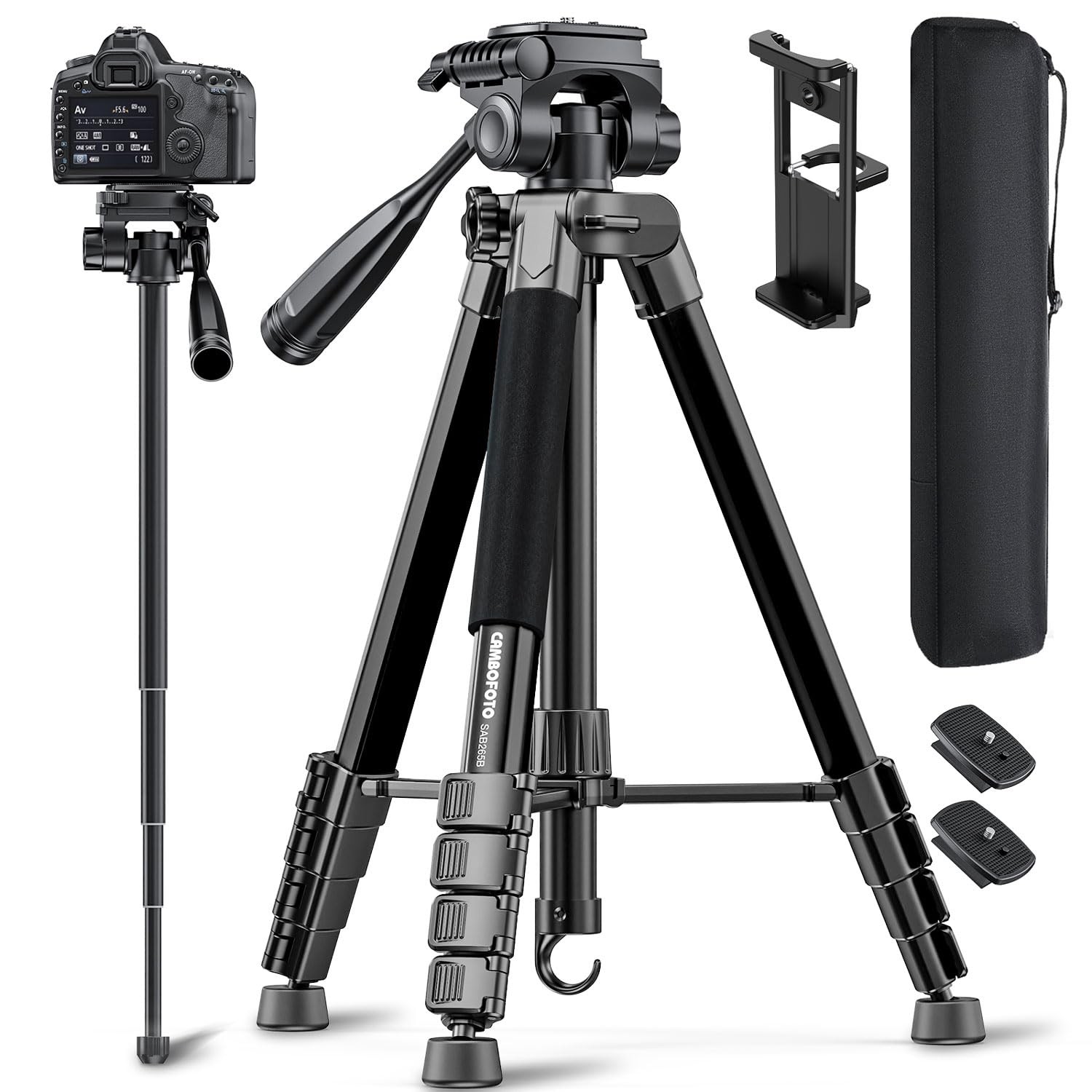 CAMBOFOTO 73" Camera Tripod and Monopod, Professional Aluminum Tripod Stand f...