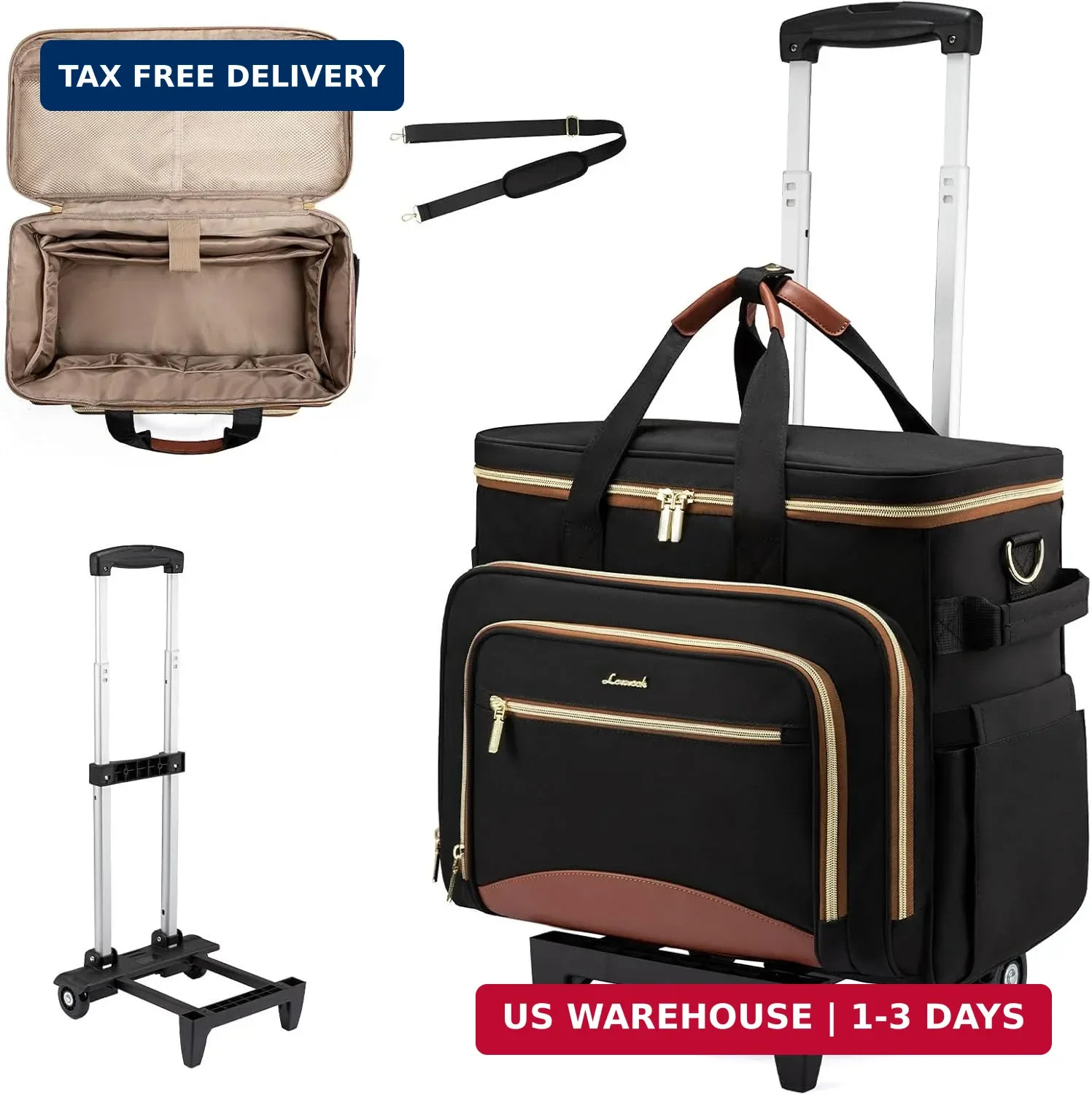 Rolling Teacher Bag with Detachable Dolly and Laptop Compartment, Large