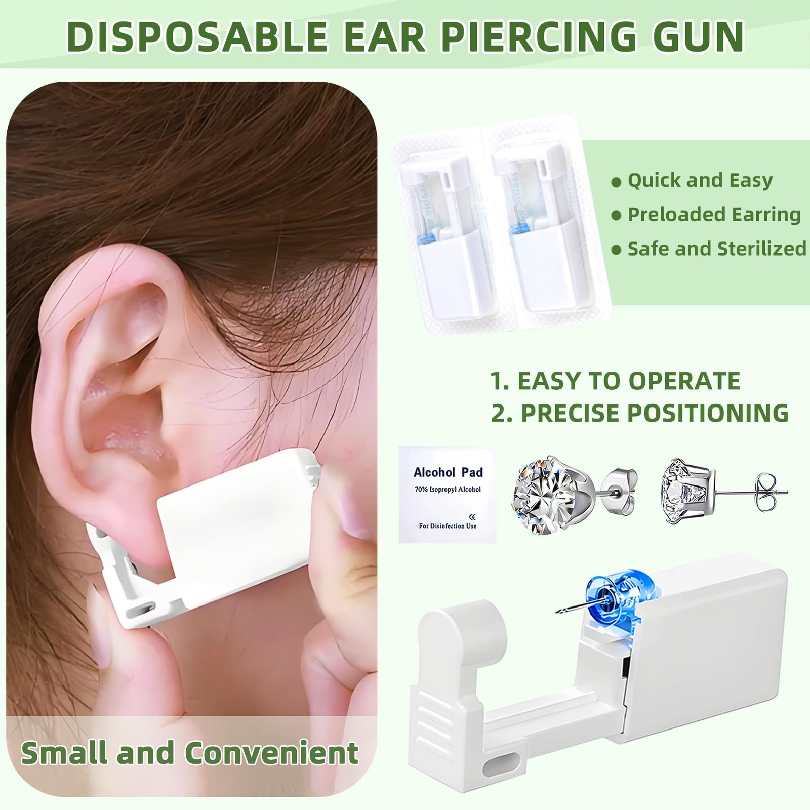 24 Pcs Ear Piercing Kit Disposable Gun with 3mm, Silver-3mm