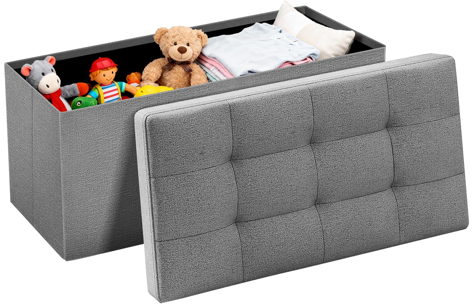 30 Inches Folding Storage Ottoman Bench, Ottoman Foot Rest, End of Bed Bench,...