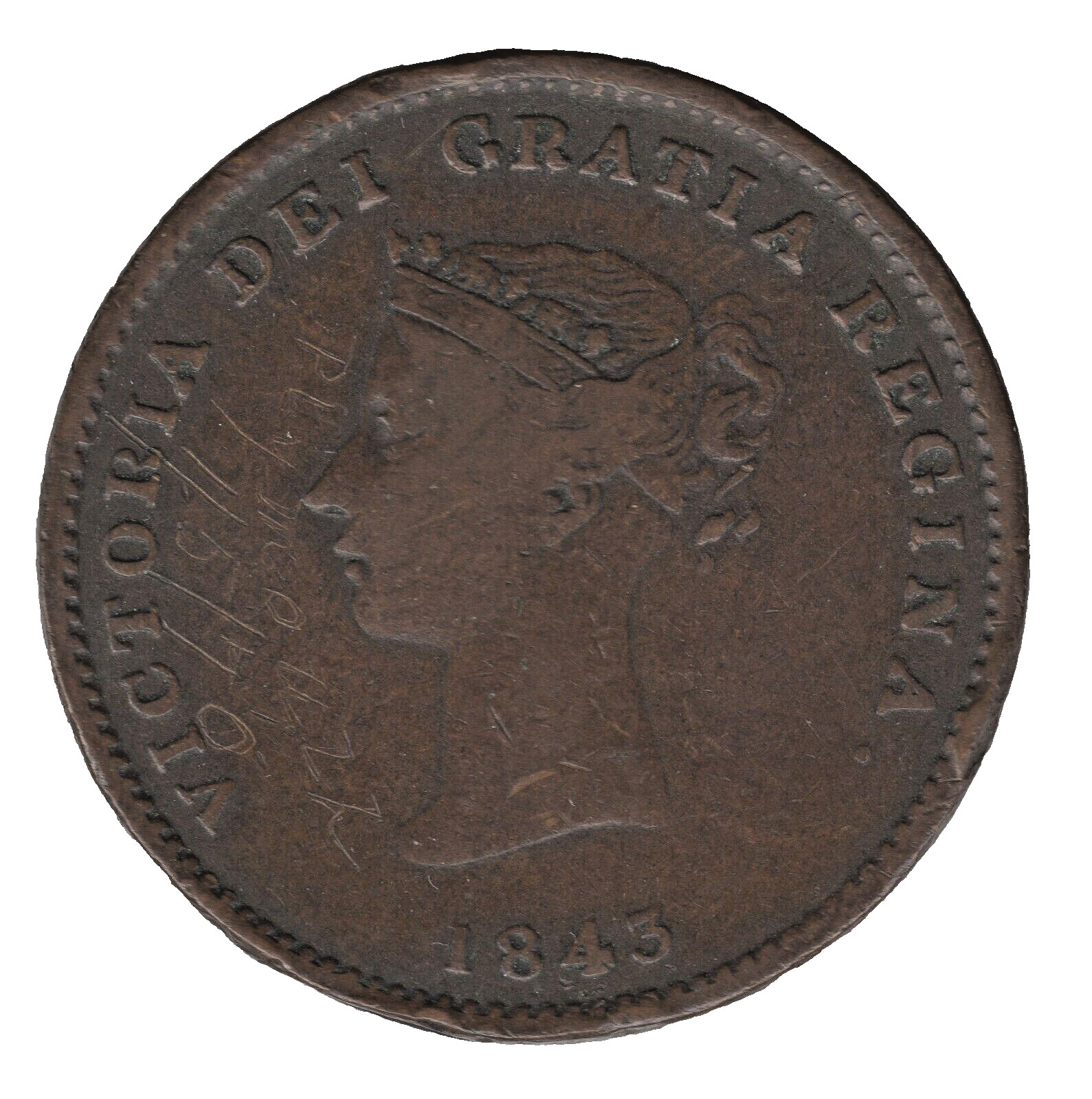 1843 New Brunswick Half Penny Token – Canada – Graffiti