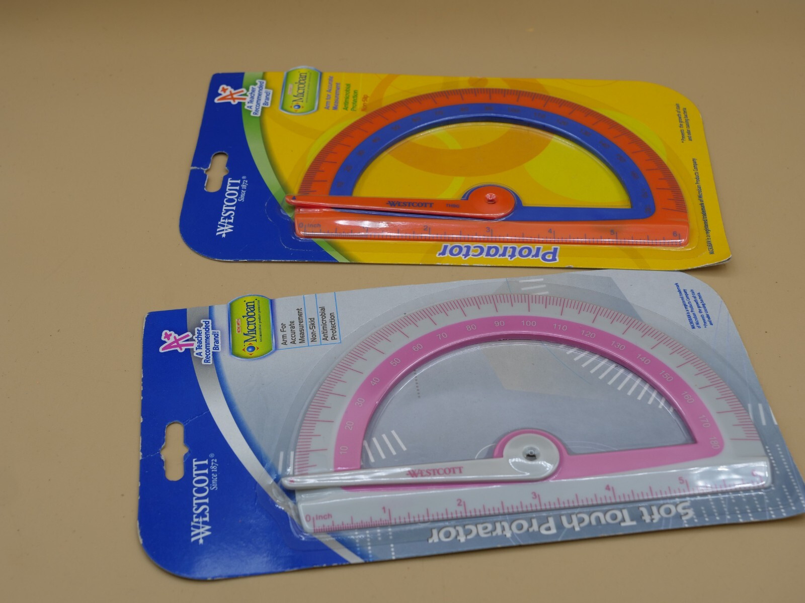 Lot Of 2 Westcott 6-Inch Plastic 180 Degree Protractor With Microban