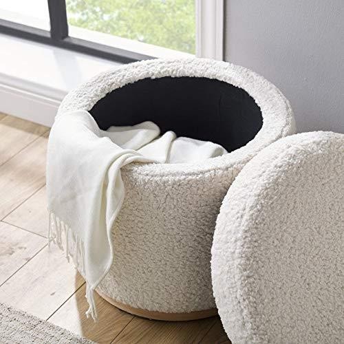 Linon Rue Sherpa Storage Ottoman Natural Wood Finish