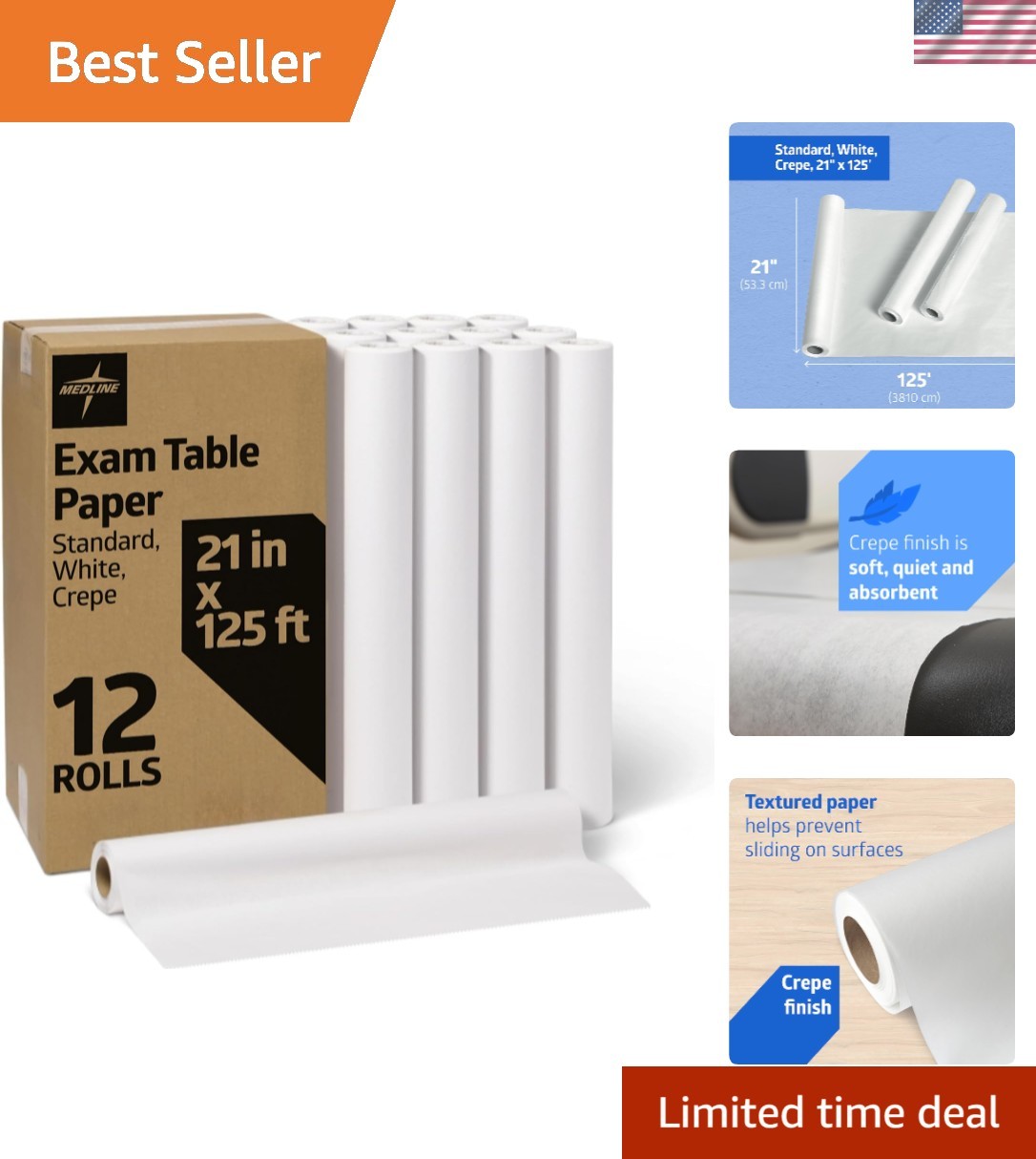 Medical Exam Table Paper White 21x125ft 12 Rolls Hygiene Barrier