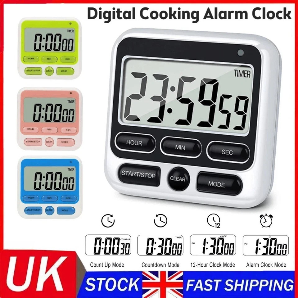 Large LCD Kitchen Cooking Digital Timer Count Down Clock Loud Alarm Magnetic UK