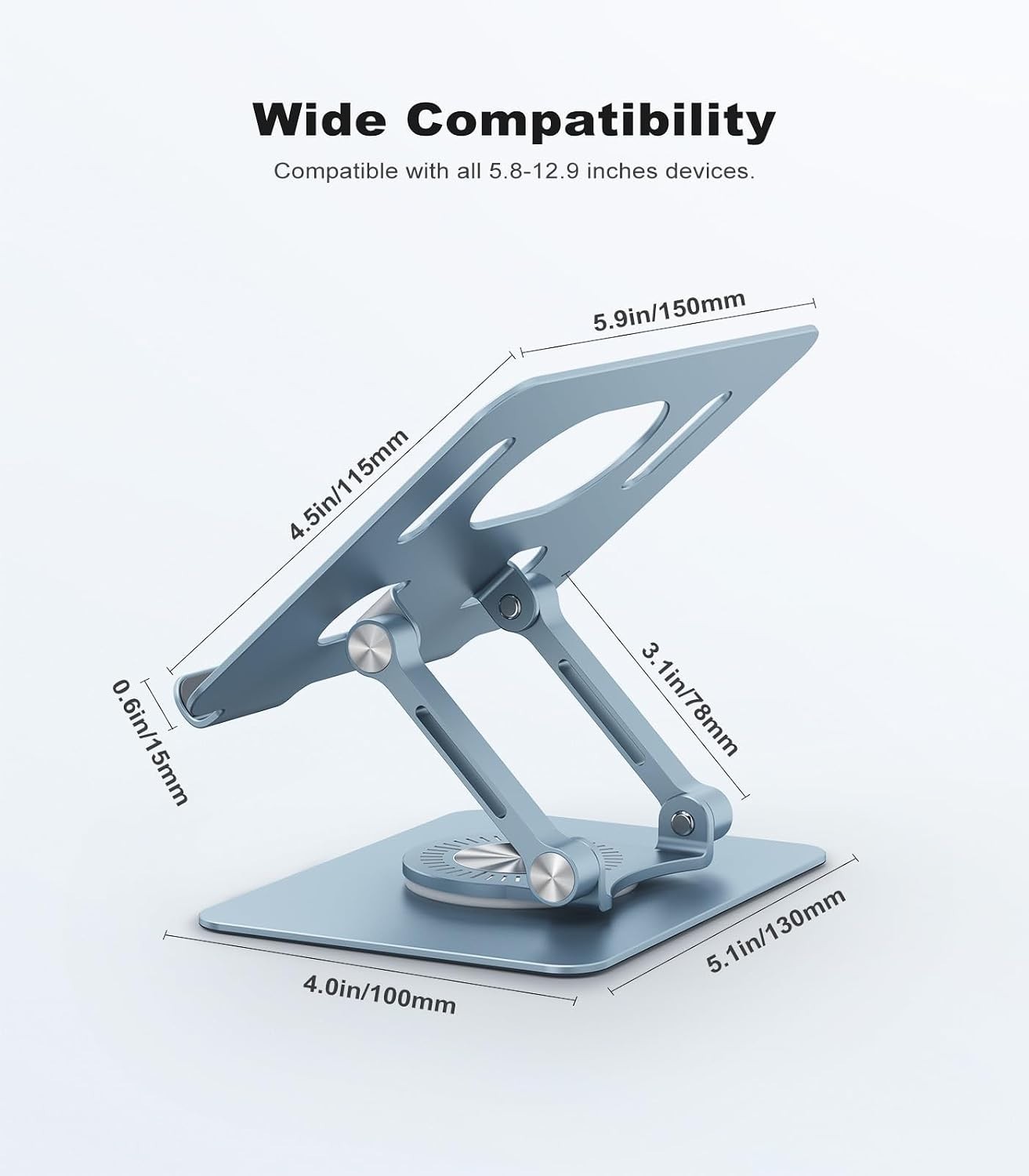 Universal Tablet Stand with Adjustable Height & 360° Swivel Base - Blue Elegance