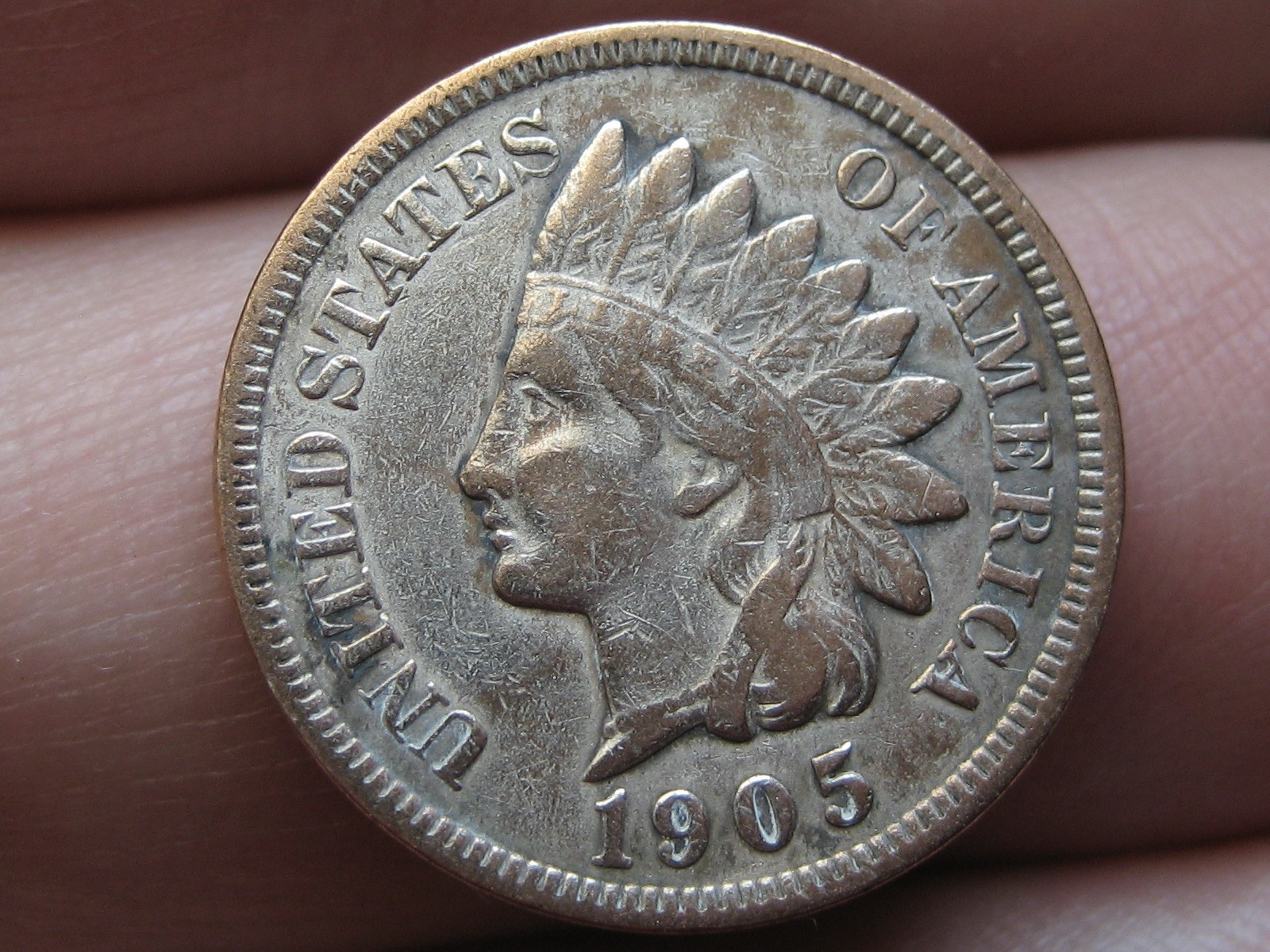 1905 Indian Head One Cent Penny- XF Details, Partial LIBERTY, Diamond