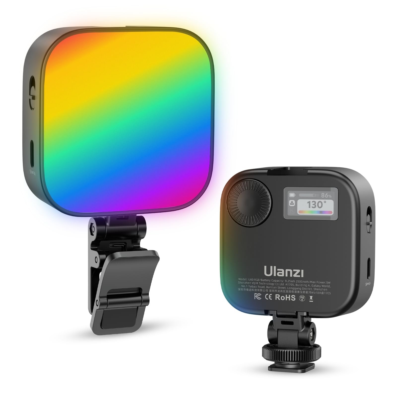 U60 RGB Video Lights Black LED Light 360° Full Color Portable Photography Lig...