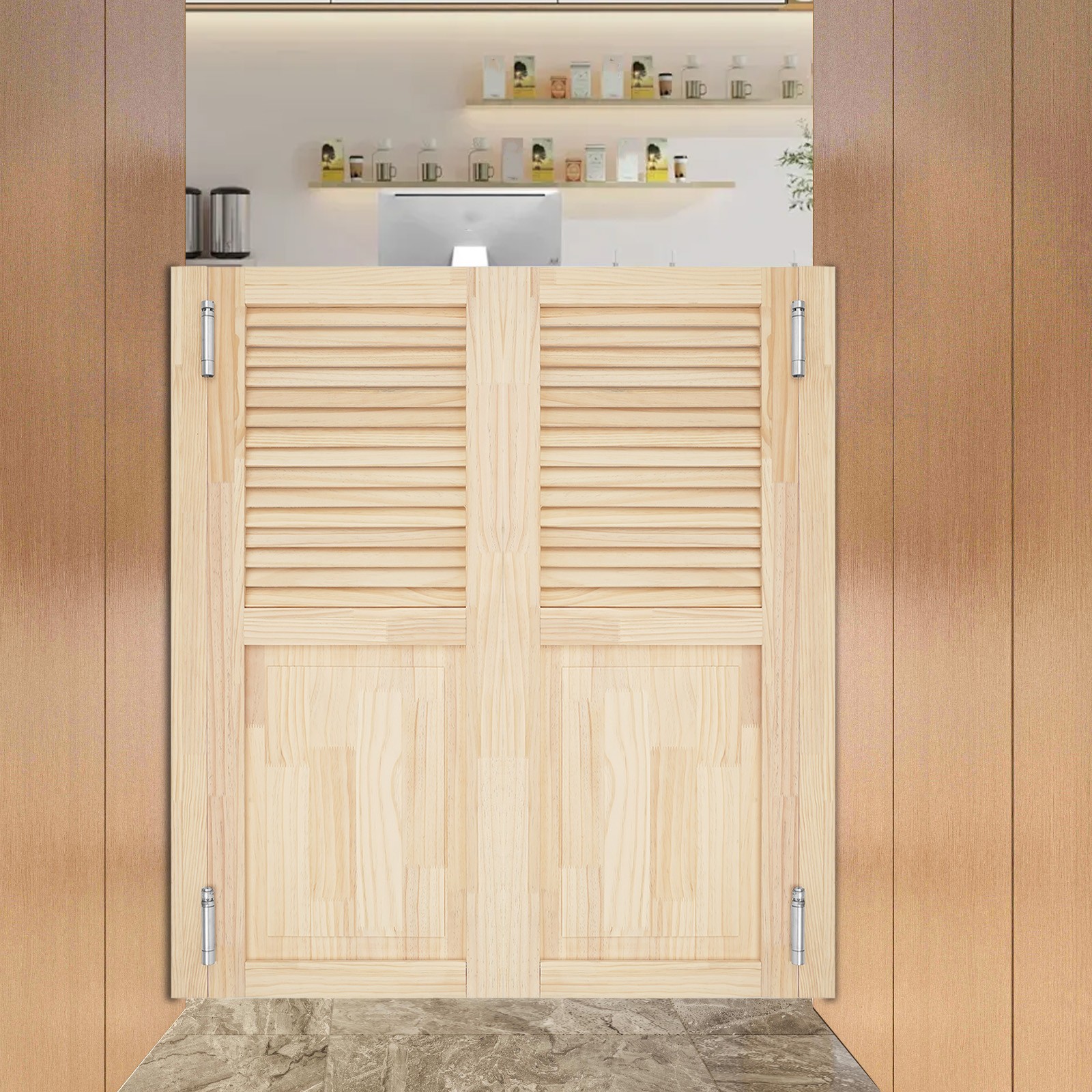 Wooden Swing Door Entrance 180° Partition Door with Hinges Partition Double Door