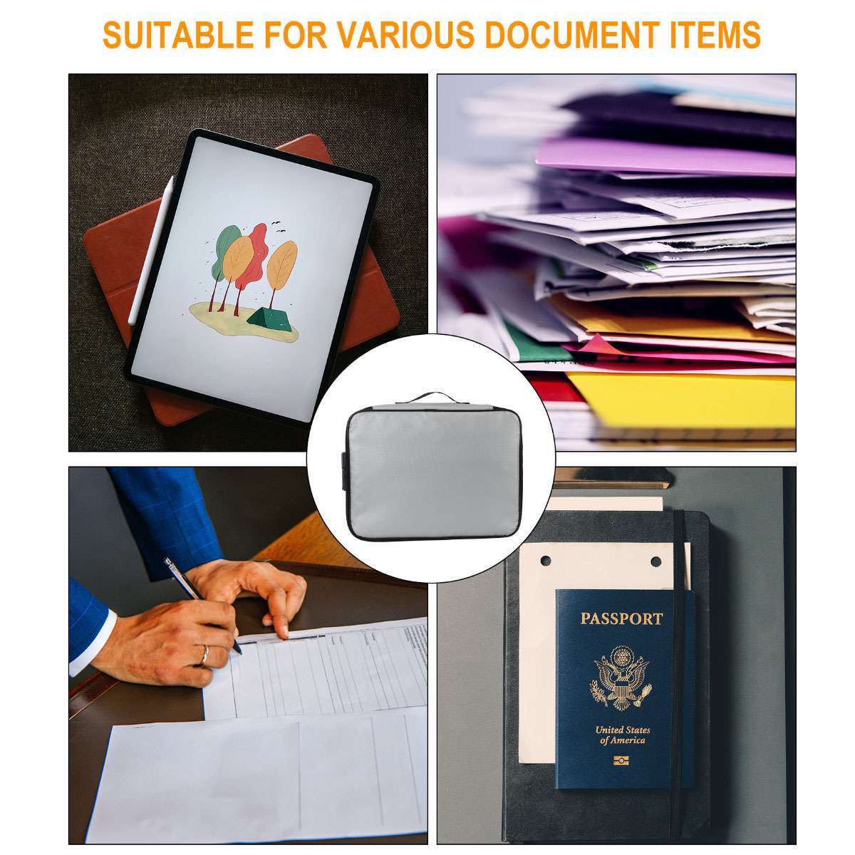 Fireproof Document Box 2000℉ Fireproof & Waterproof Document Bag with Lock Safe