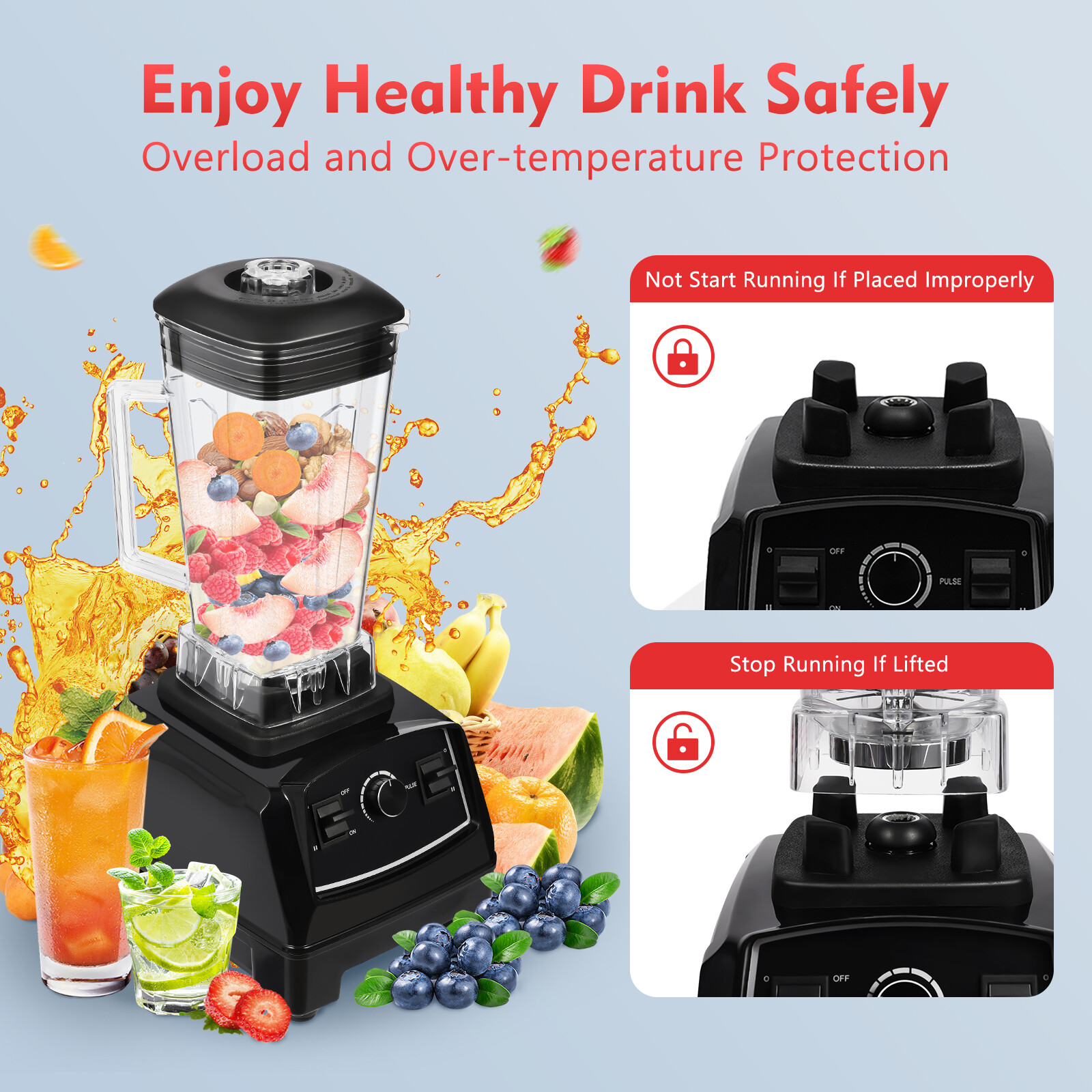 Professional Blender Commercial Countertop Blender Smoothie Maker 3HP 2200W