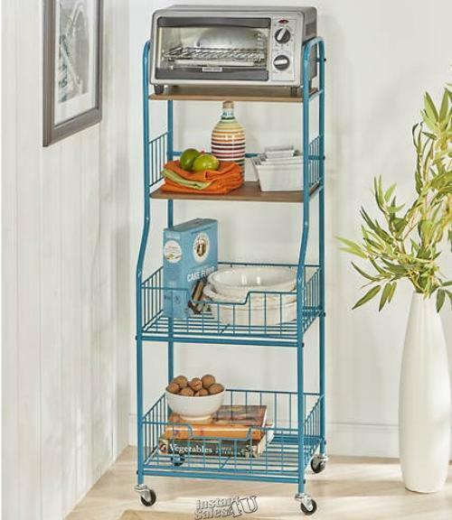 16.5" Wide Rolling Storage Cart Easy Assembled Blue Shelf