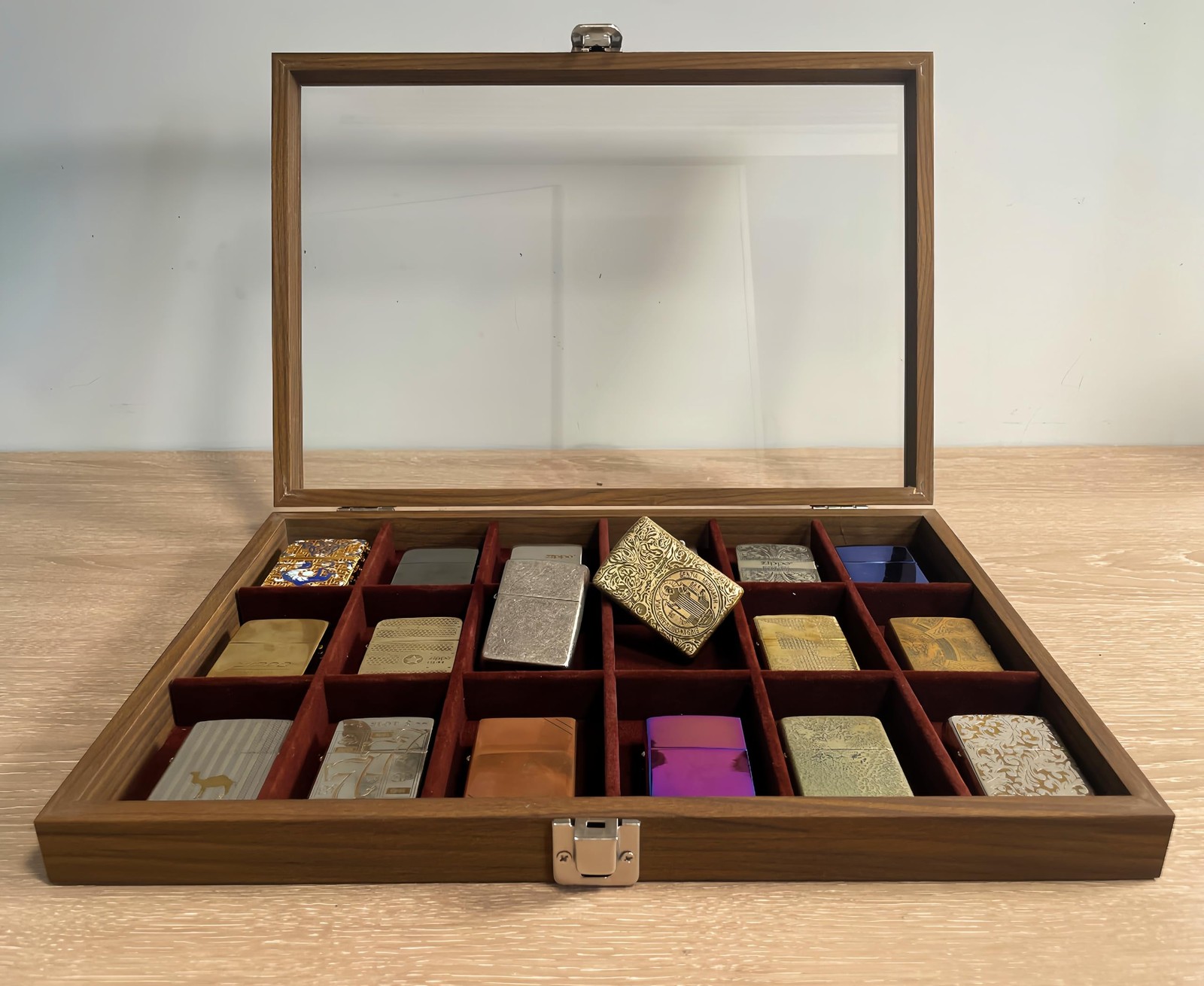 Zippo Lighter Display Case，Zippo Lighter Case With Glass Top&Lock,18 Capacity...