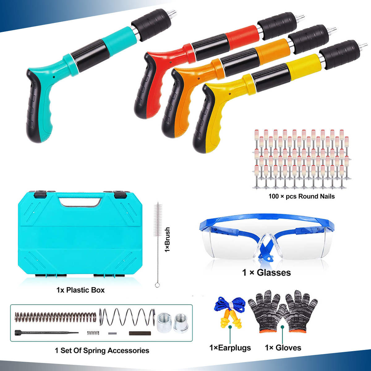 Gun Cordless Wall Fastening Tool Kit Portable Steel Brick Concrete Nailer Nail