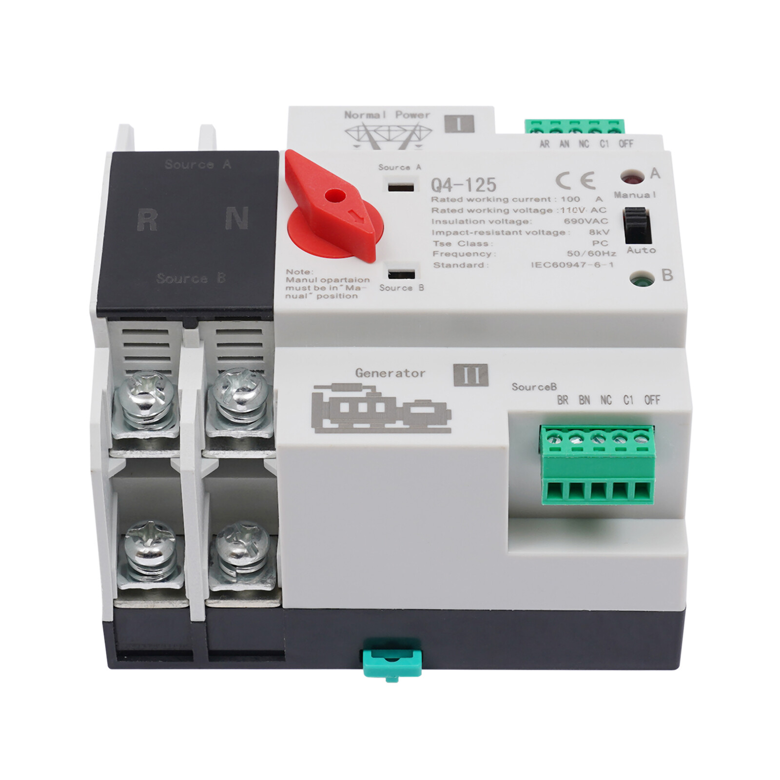 2P 100A Dual Power Automatic Transfer Switch Power Generator Changeover Switch