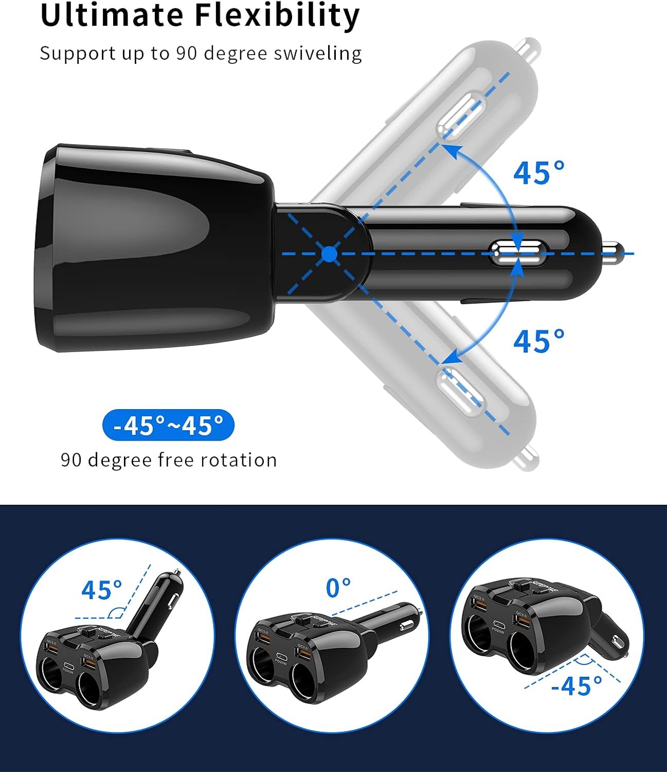 [2026 Upgraded] Cigarette Lighter Splitter, SUPERONE 180W 2-Socket Cigarette Lig