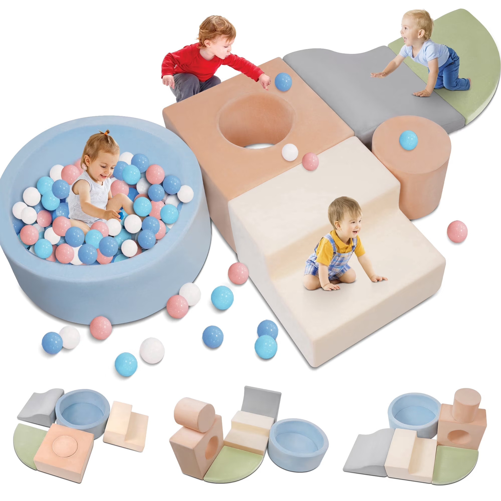 Yexmas 6-Piece Climbing Toys Soft Foam Set with Ball Pit