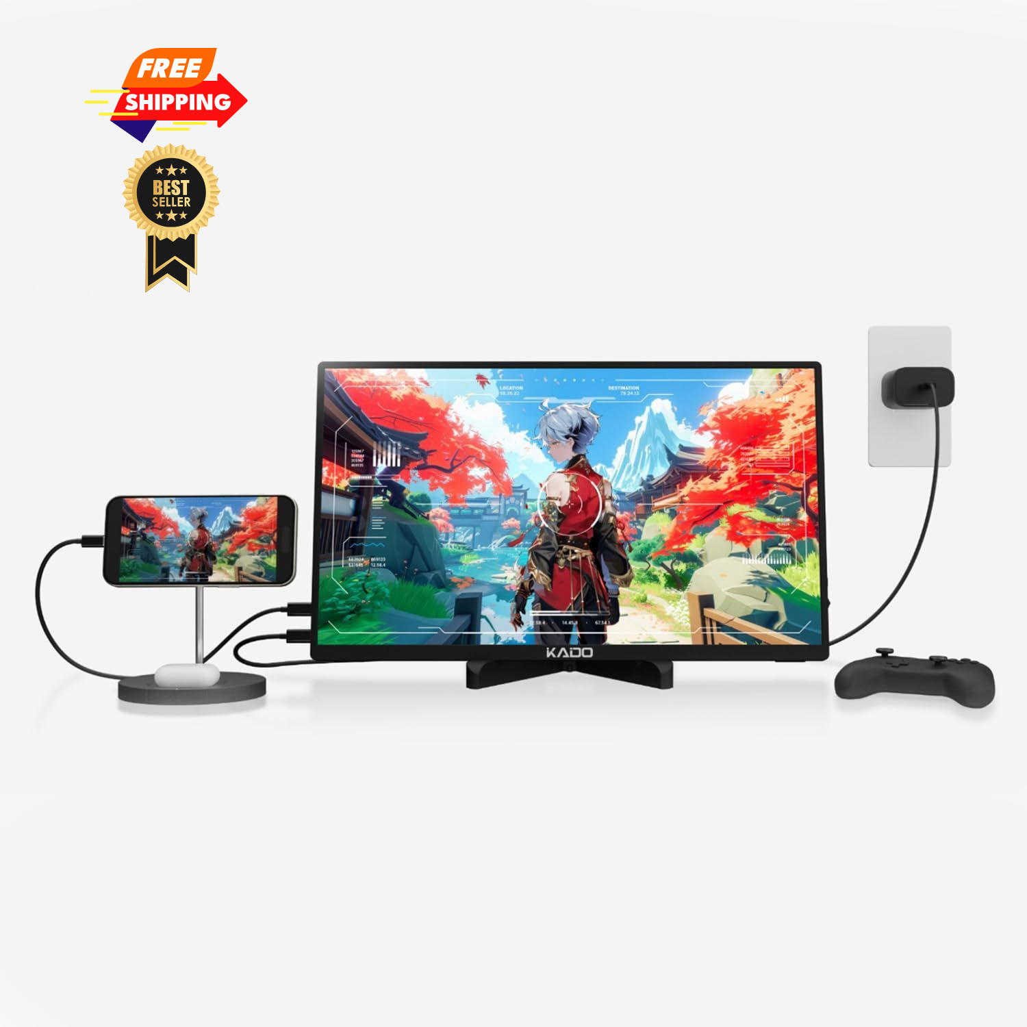 Kado Tablet Stand for Portable Monitor, Adjustable Plastic, Black