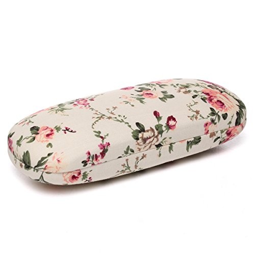 Glasses Case Hard Shell Eyeglass Case for Women Fabrics Floral Beige White