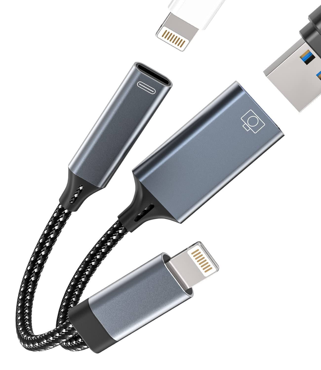 USB to Lightning Adapter Dongle Iphone OTG Splitter Charger Cable for 12 11 1...