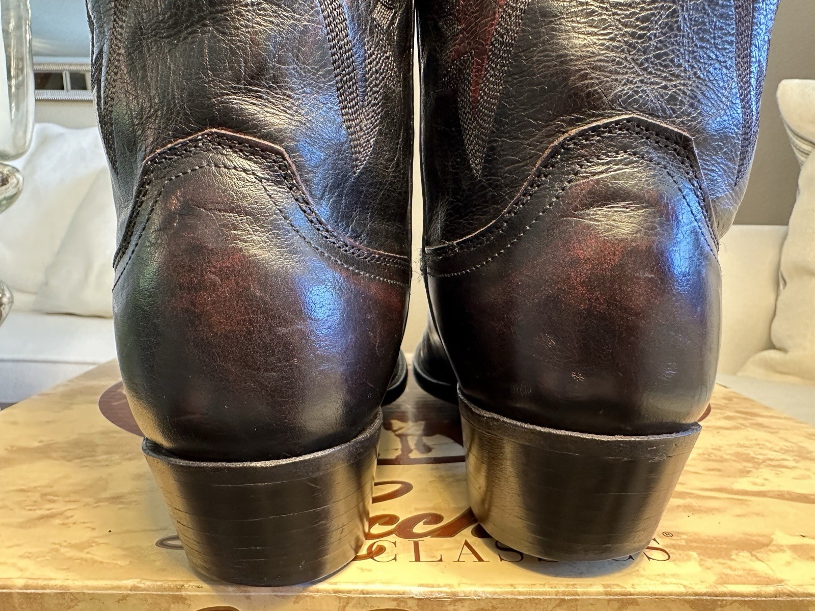 Lucchese 2000 Men's Handmade Black Cherry Lonestar Calf Medium Toe Boots Size 8D