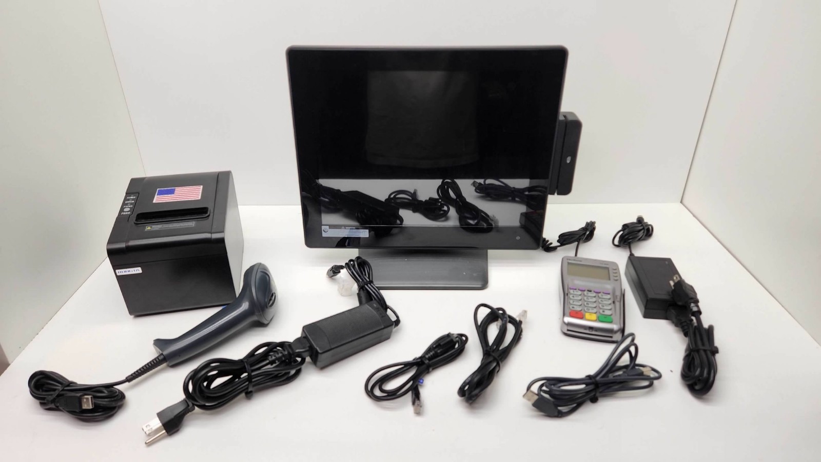 POSBANK Apexa G 15" Touchscreen POS Terminal w Stand Printer Reader Win11 | USED