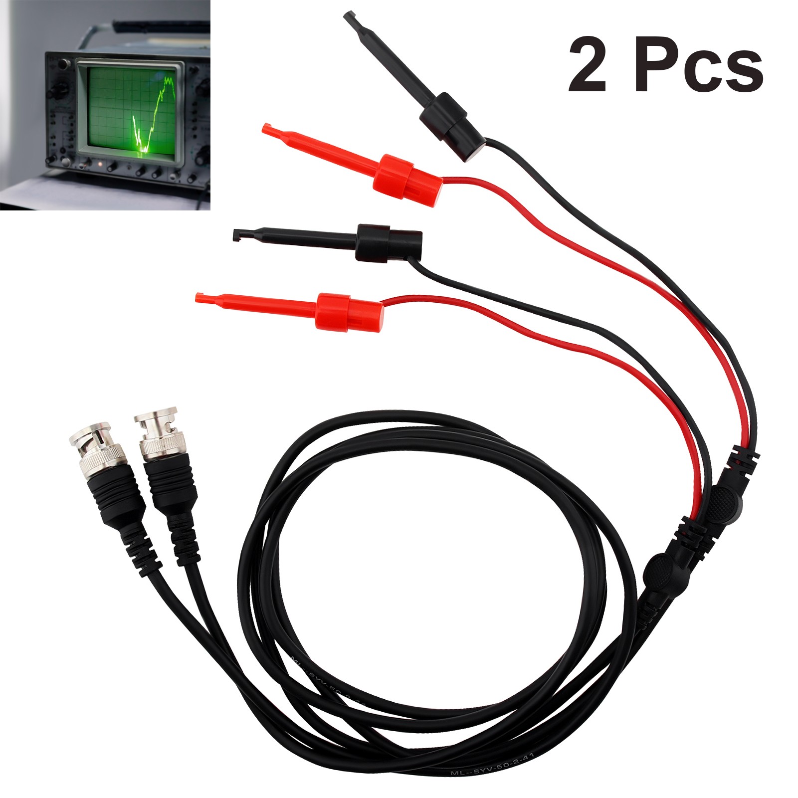 2x Oscilloscope Measure Instrument BNC Dual Test Hook Test Line Coaxial Cable US