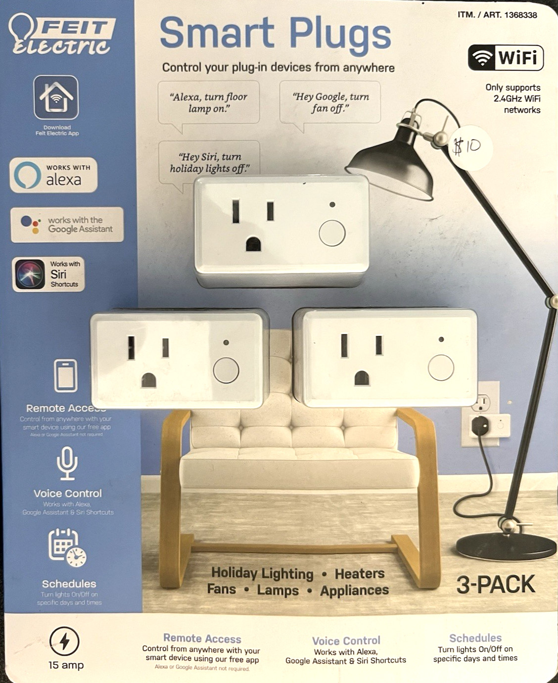 Feit Electric 1368338 WiFi Smart Plugs 3-Pack Sealed