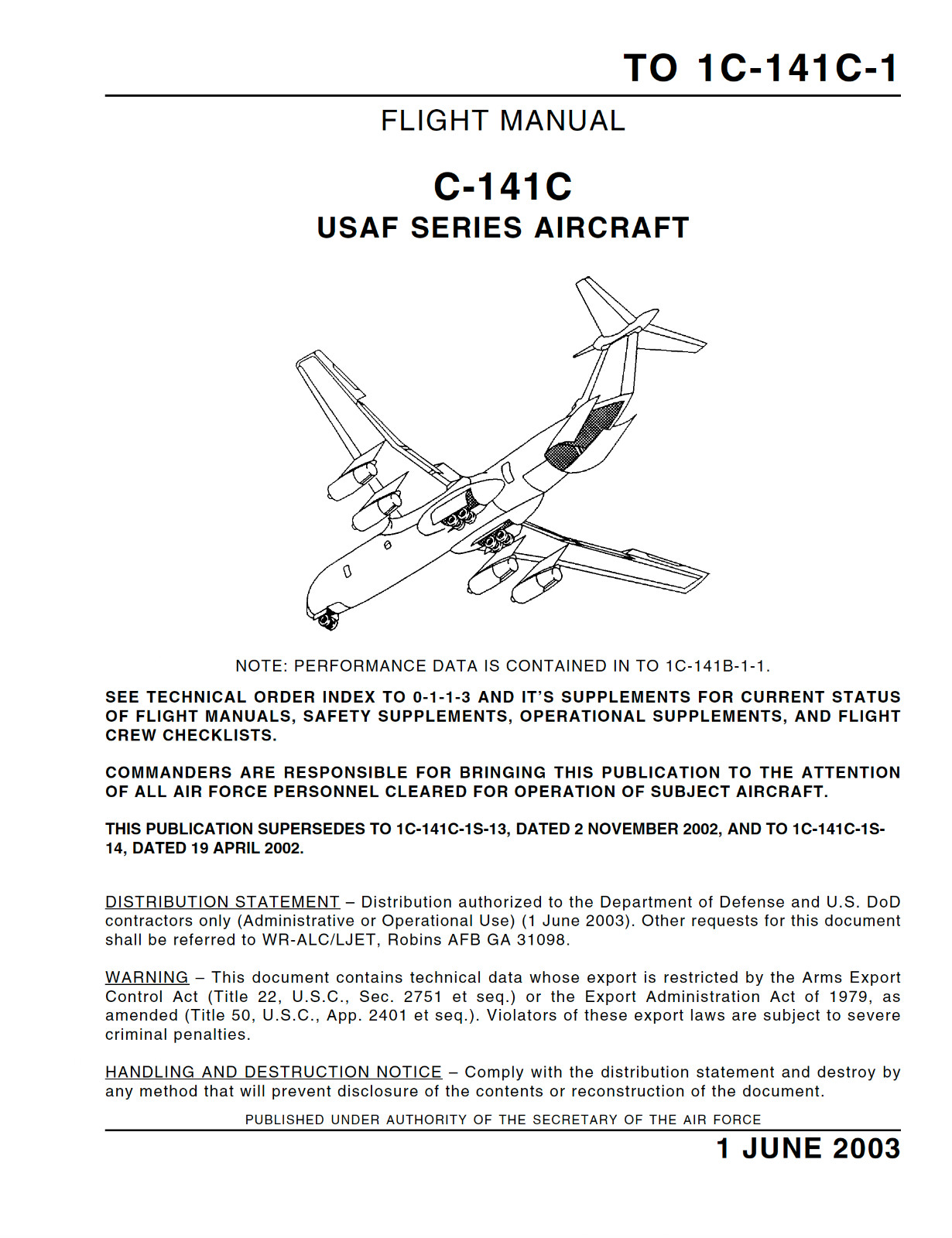 1,087 Page 2003 C-141 C-141C STARLIFTER TO 1C-141C-1 Flight Manual on Data CD