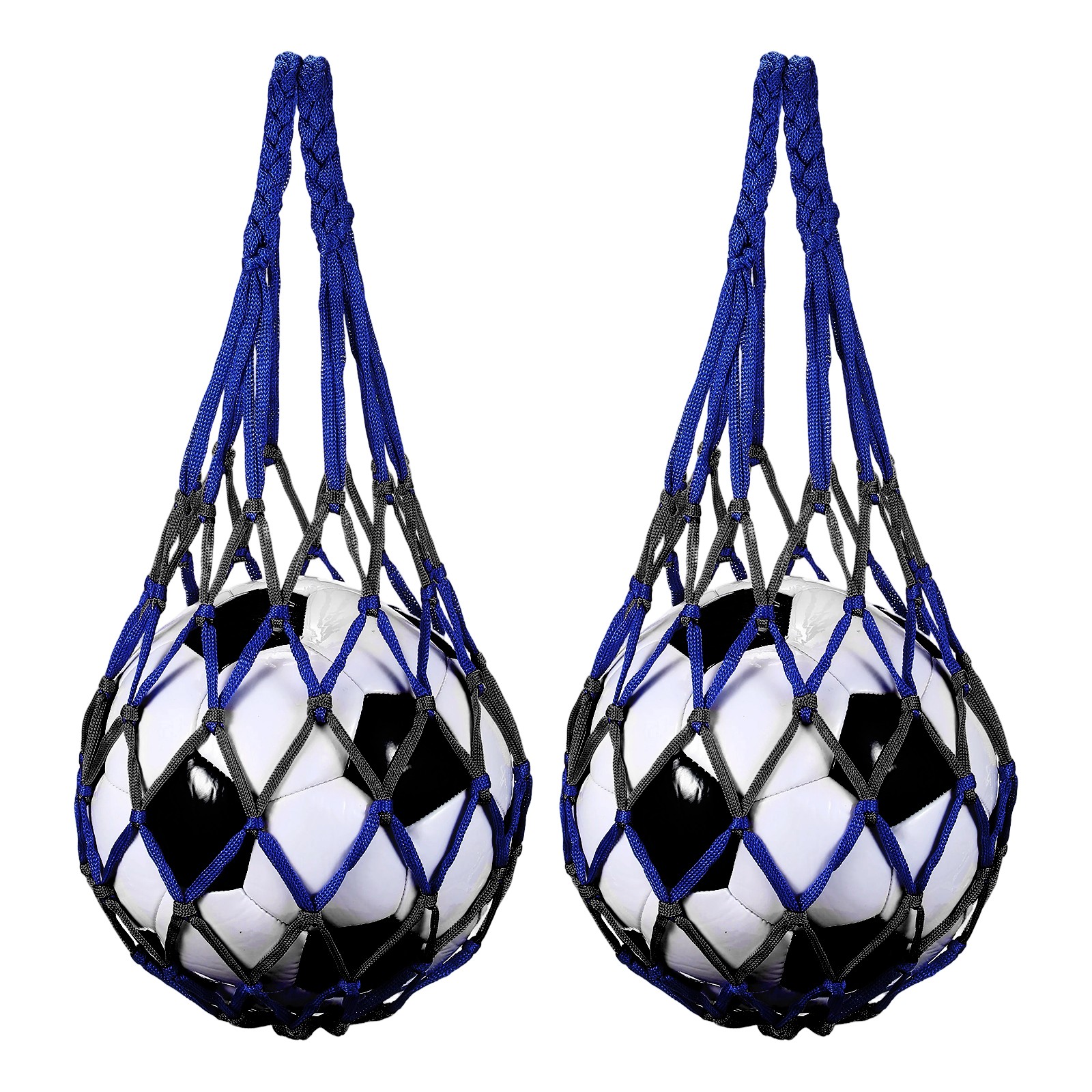 2Pcs Basketball Net Bags Nylon Soccer Ball Holder Black/Blue)