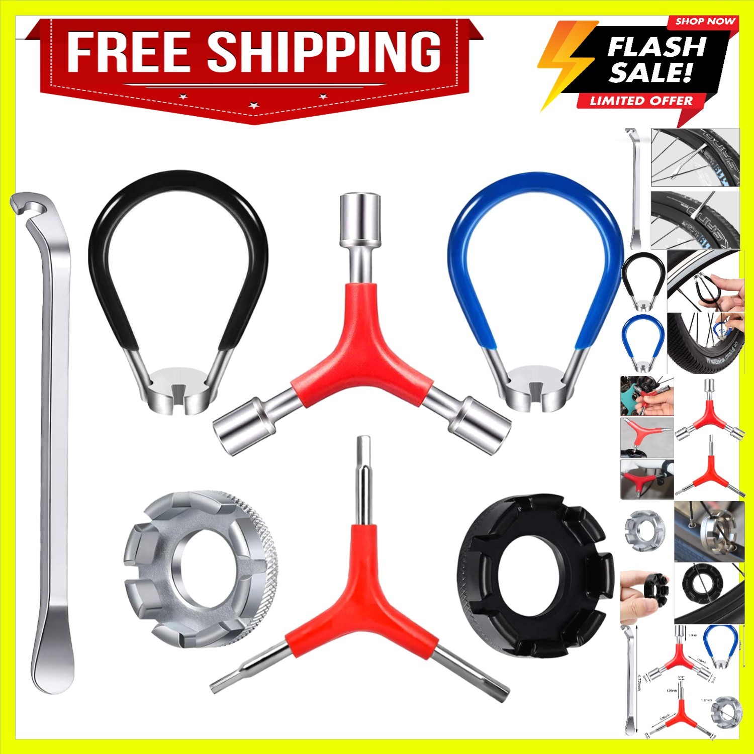 Portable Bike Spoke Wrench Kit with Heavy Duty Stainless Steel Construction