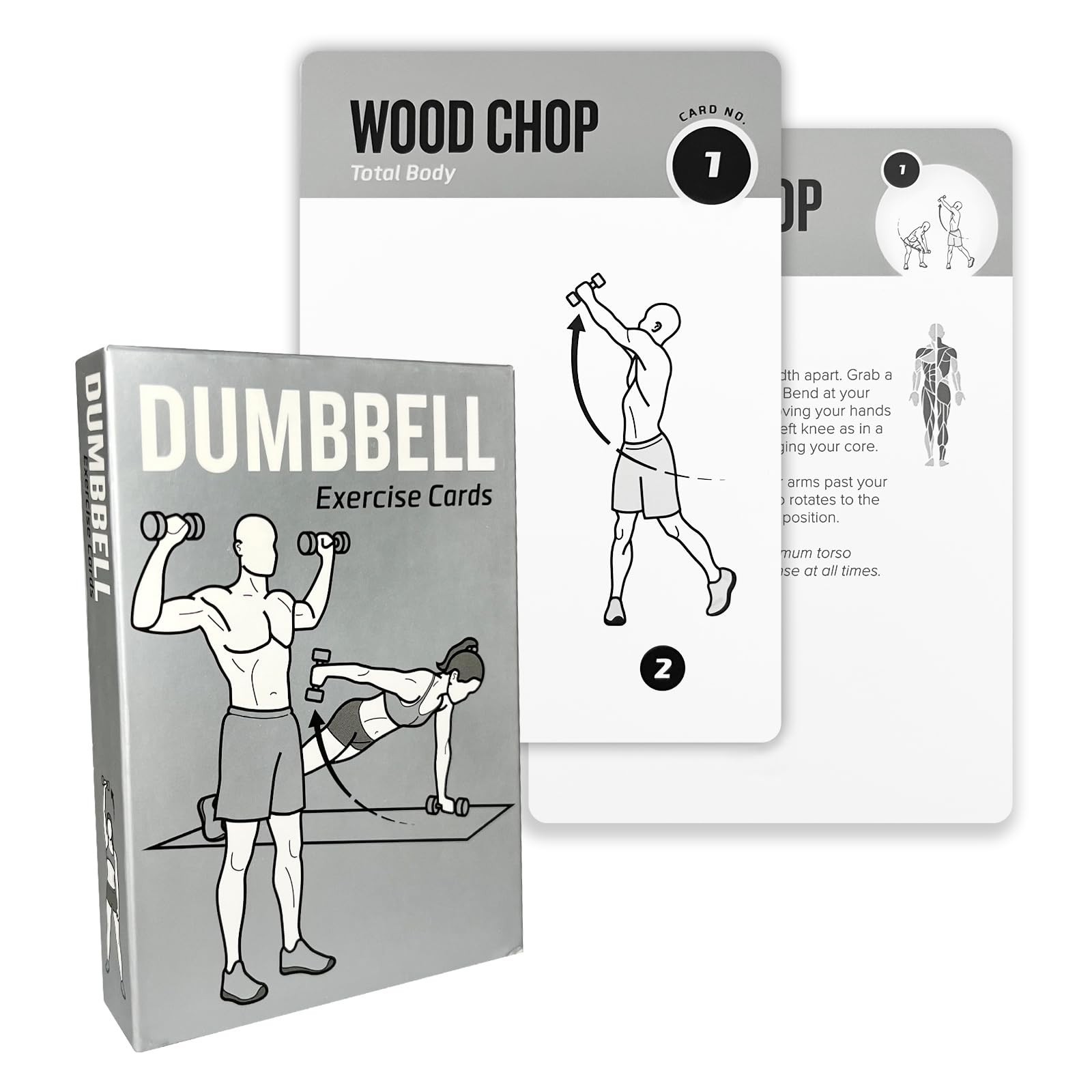 Dumbbell Workout Cards, 62 Large 5"x3.5" Exercise Cards for Home & Gym, Stren...