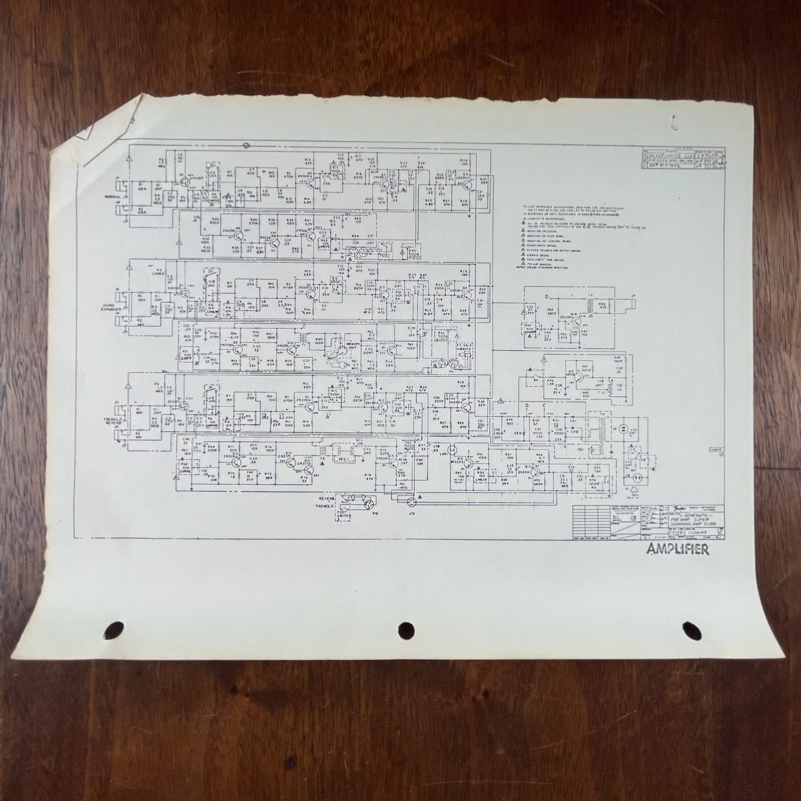 VINTAGE FENDER XFL 1000/2000 POWER AMPLIFIER SCHEMATICS