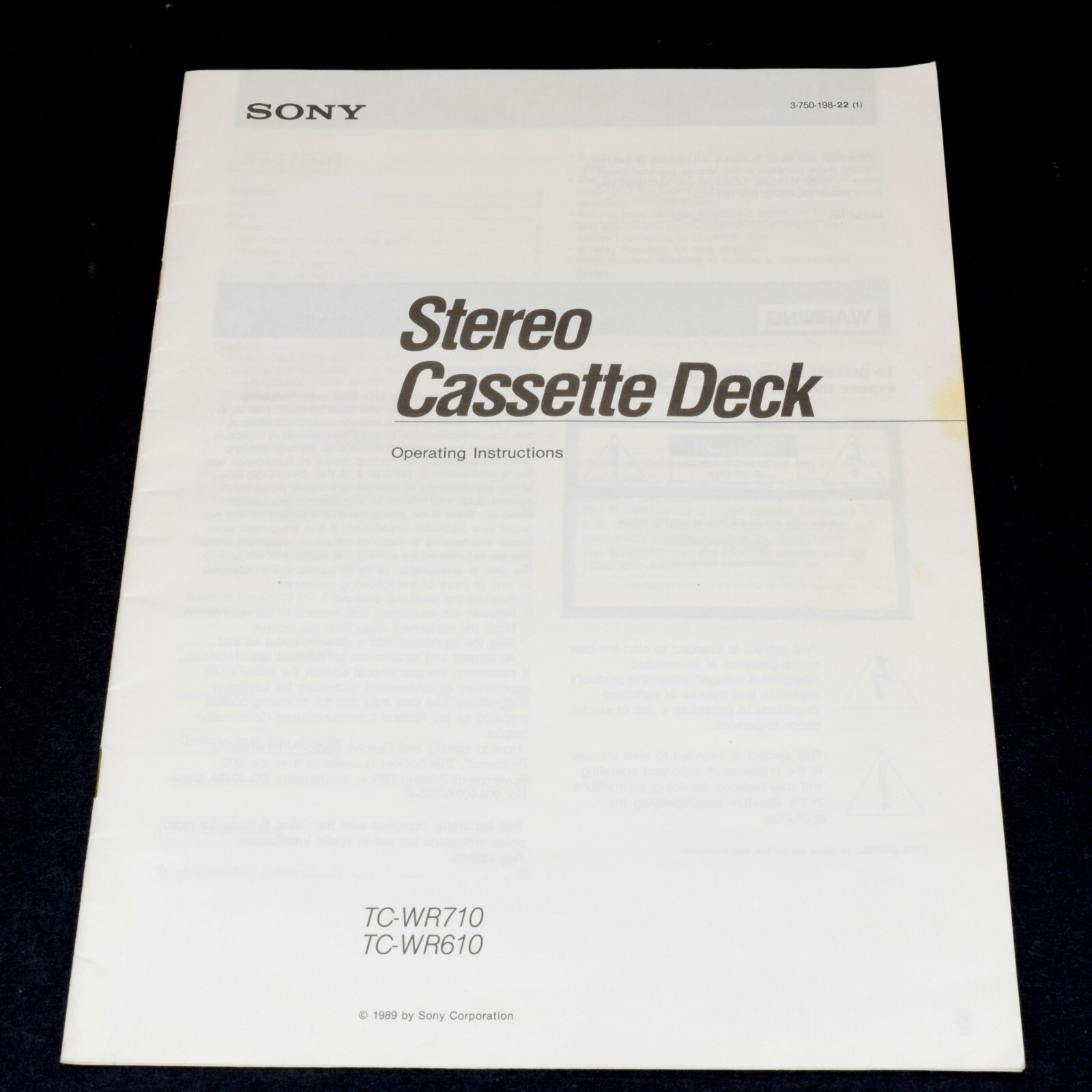 SONY stereo Cassette Deck TC-WR710 TC-WR610  Instruction Manual  ORIGINAL !