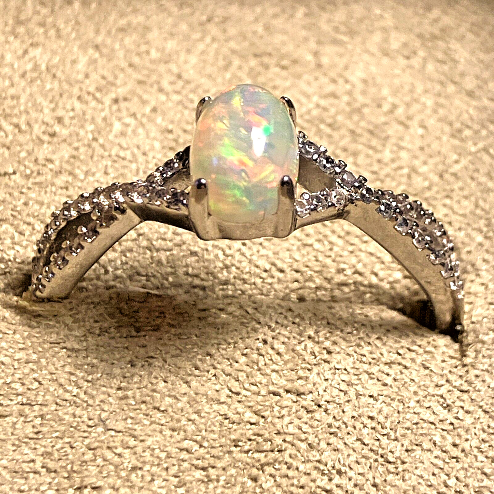JTV Ring Opal & White Topaz 925 Sterling Silver Size 9