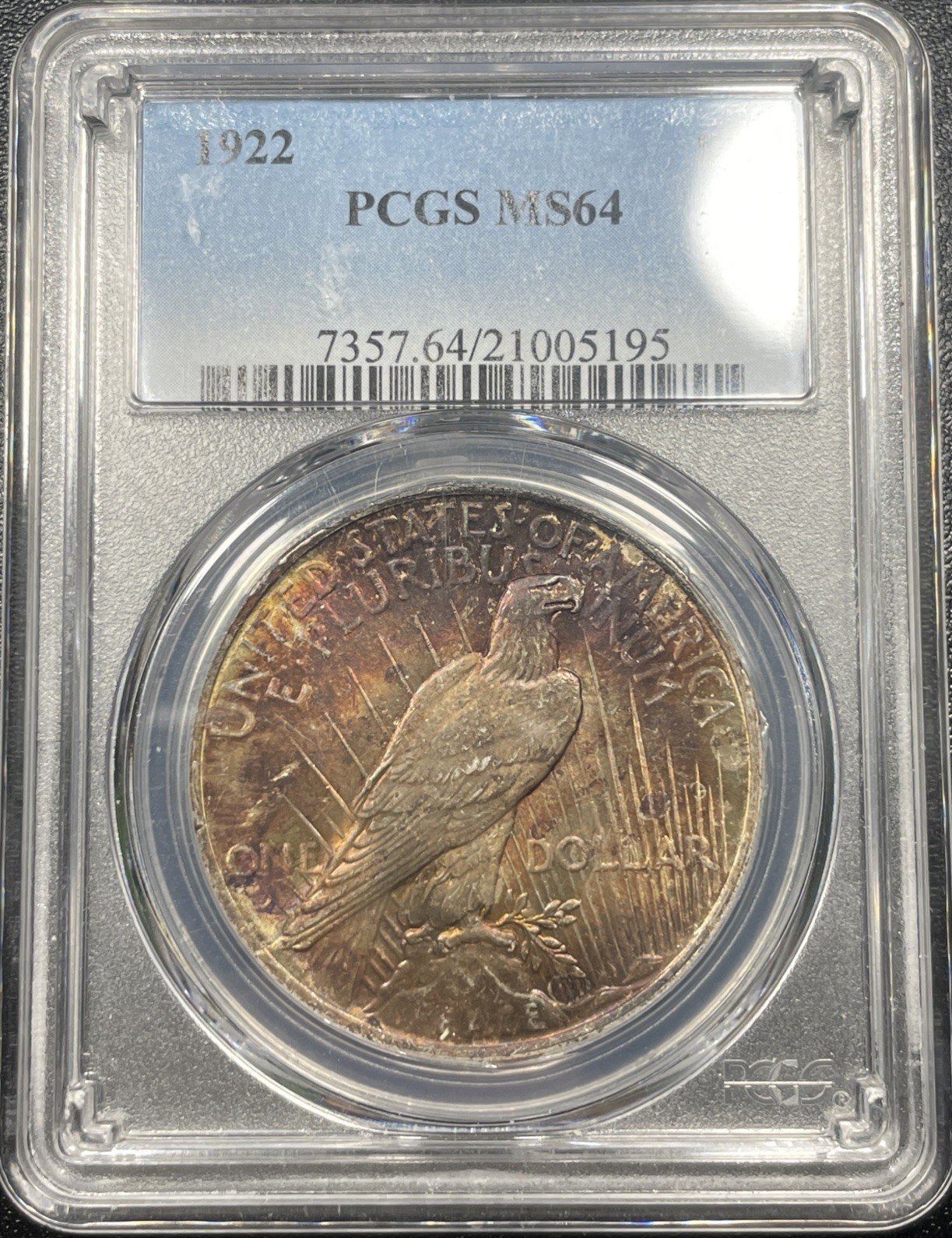 1922 Peace Silver Dollar $1 PCGS MS64 Beautiful Toning Rare To Find