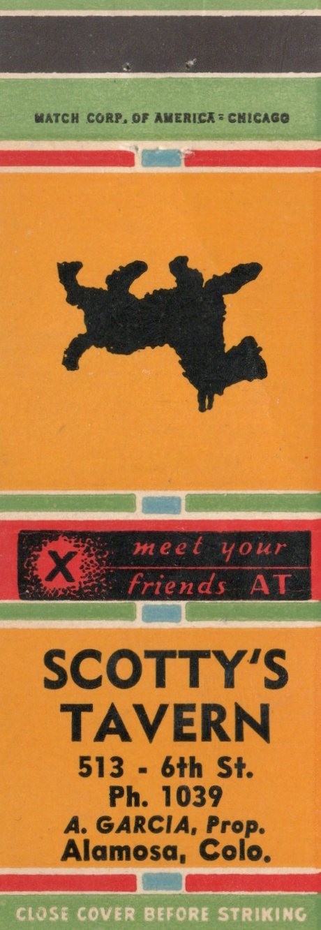 Vintage Matchcover Scottys Tavern Alamosa Colo