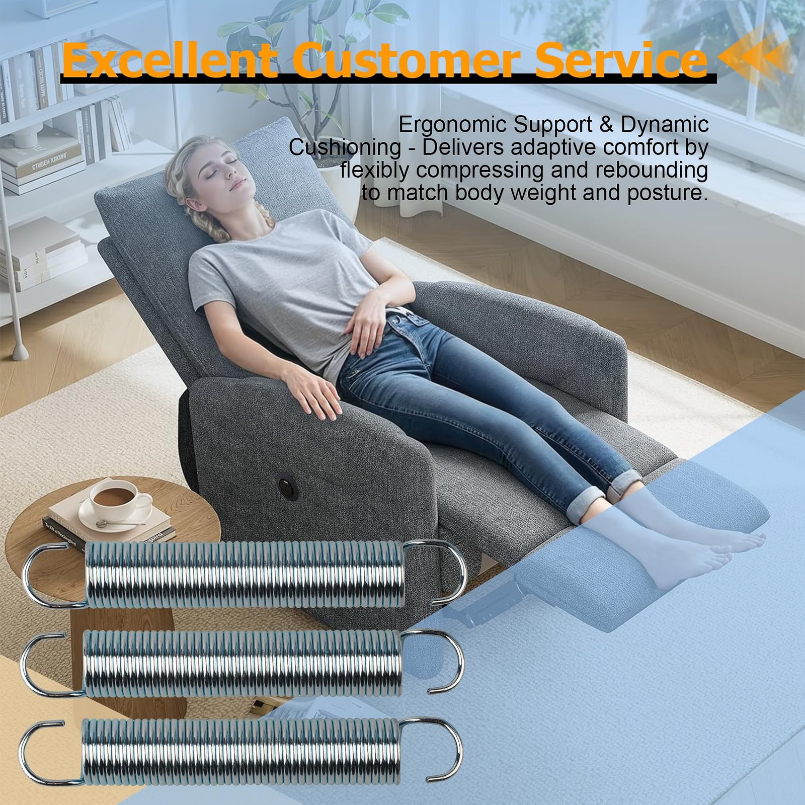 3 Pack 4-3/4 Inch Recliner Sofa Chair Replacement Springs Mechanism Silver